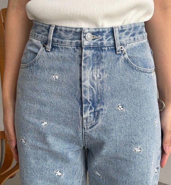 「【低身長サイズあり】小花刺繍デニム」|デニム|