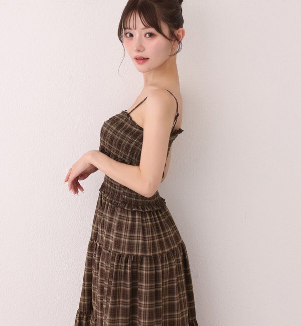  「フロントリボンシャーリングロングキャミワンピース」|ワンピース|