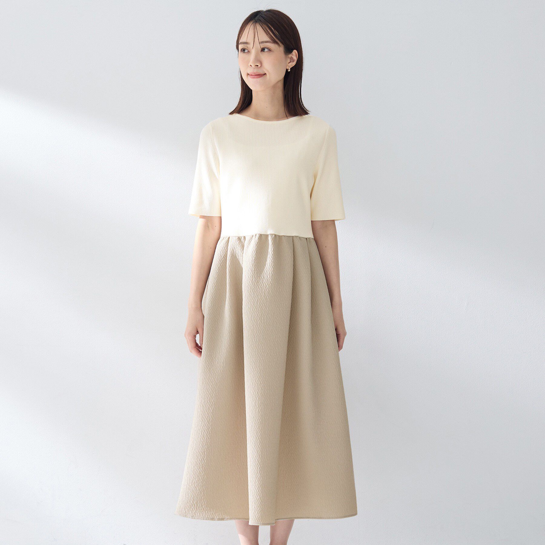 UNTITLED「【一枚でサマ見え】ニットドッキングジャガードワンピース」|ワンピース|