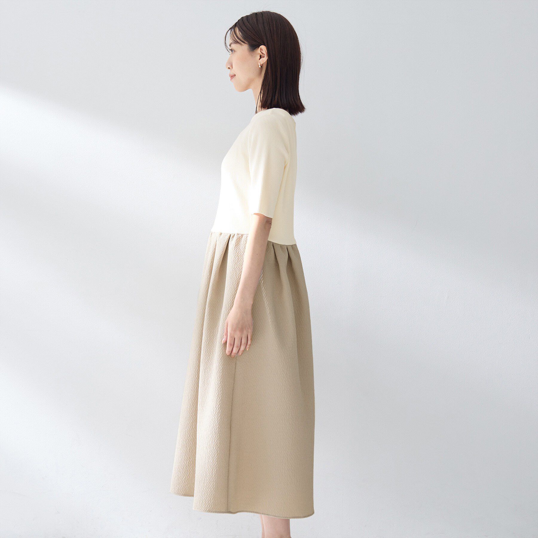 UNTITLED「【一枚でサマ見え】ニットドッキングジャガードワンピース」|ワンピース|