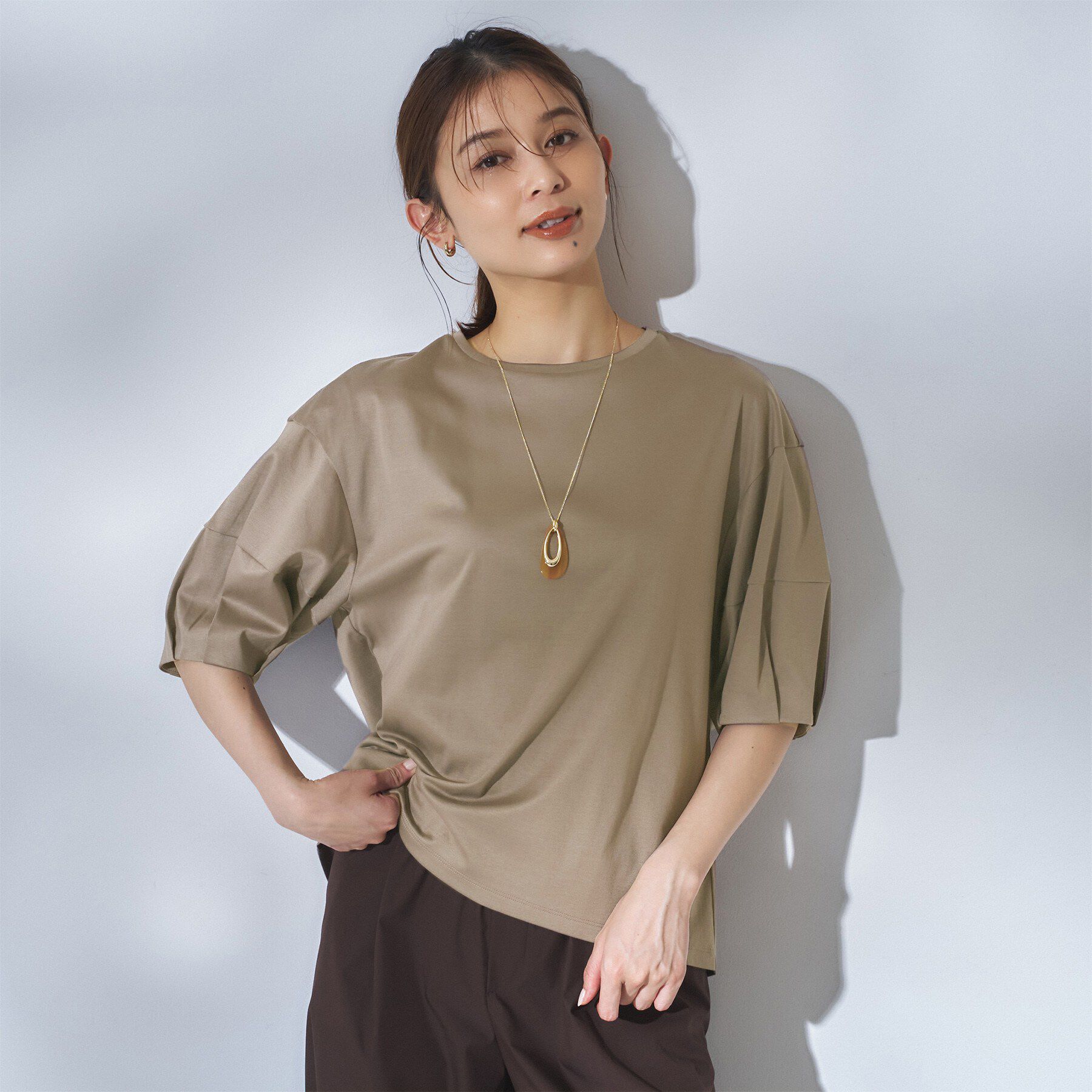 UNTITLED「【汗染み防止/接触冷感】ランタンスリーブプルオーバー」|Tシャツ・カットソー|モカブラウン(042