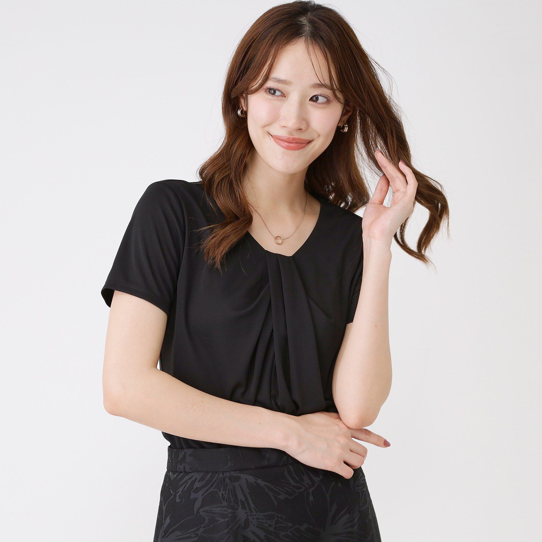 COUP DE CHANCE「【手洗い可／日本製】タックジャージートップス」|Tシャツ・カットソー|ブラック(019)