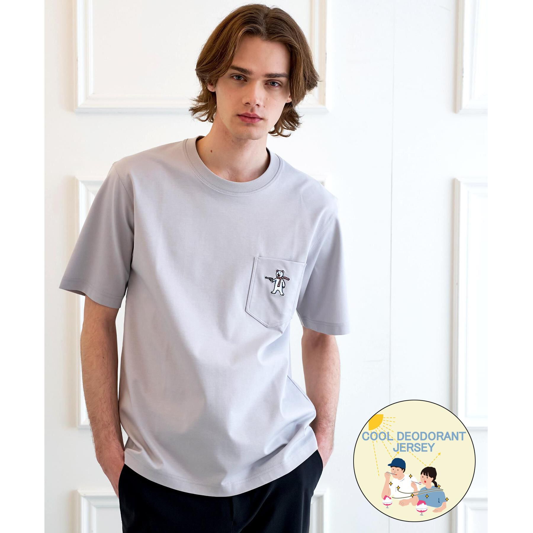 DRESSTERIOR「【接触冷感／UVカット／抗菌防臭／しわ防止】クールデオドラント ピストルベアーTシャツ」|Tシャツ・カットソー|ライトグレー(011