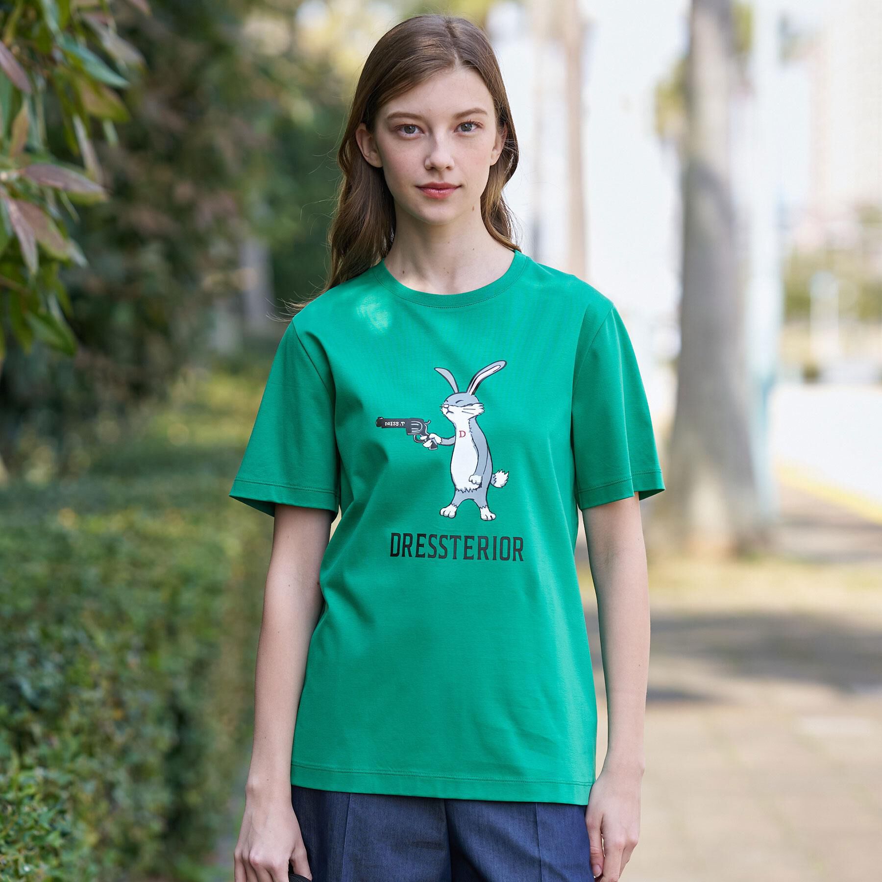 DRESSTERIOR「【接触冷感／抗菌防臭／消臭】アイスクリアコットン ピストルラビットT」|Tシャツ・カットソー|