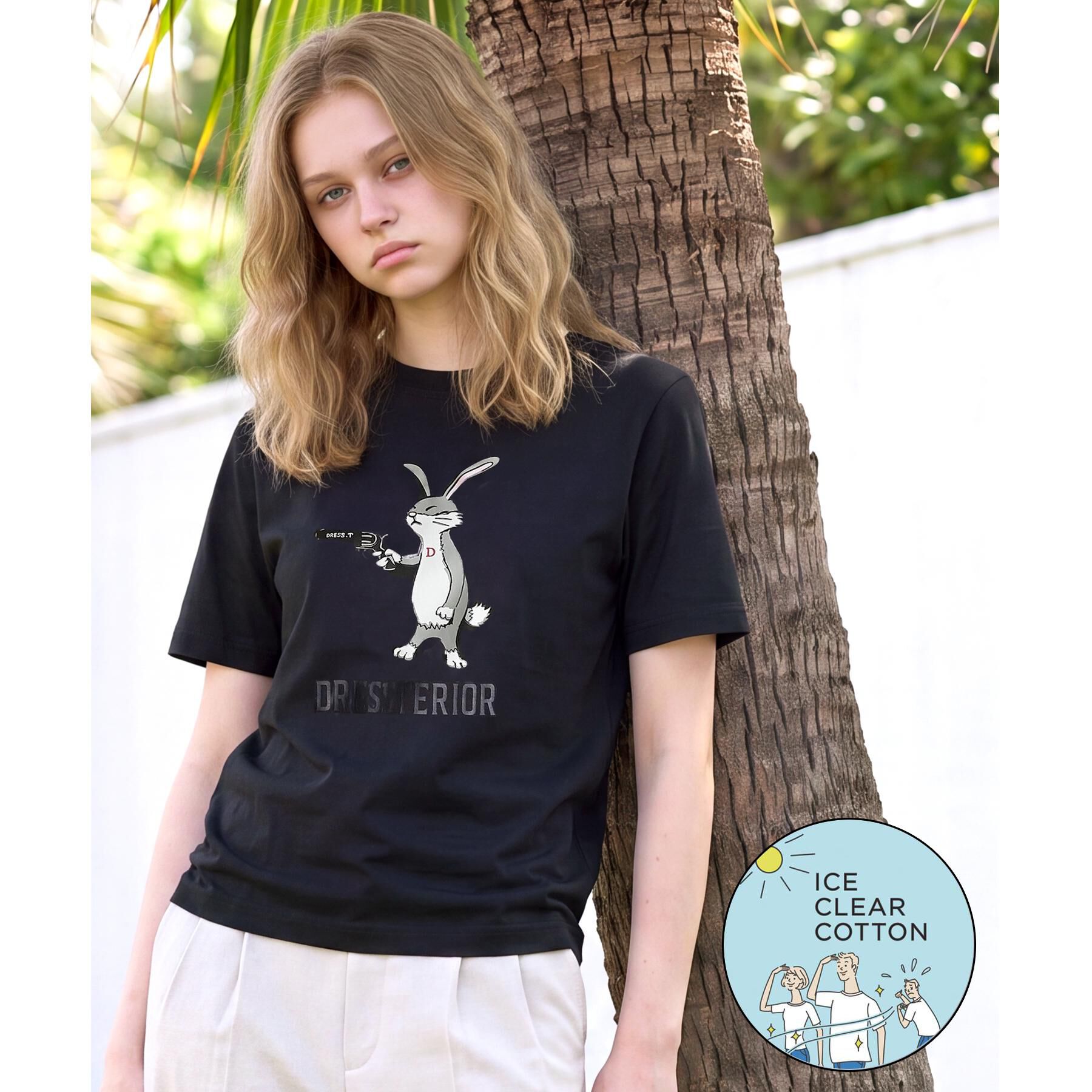 DRESSTERIOR「【接触冷感／抗菌防臭／消臭】アイスクリアコットン ピストルラビットT」|Tシャツ・カットソー|ブラック(019)