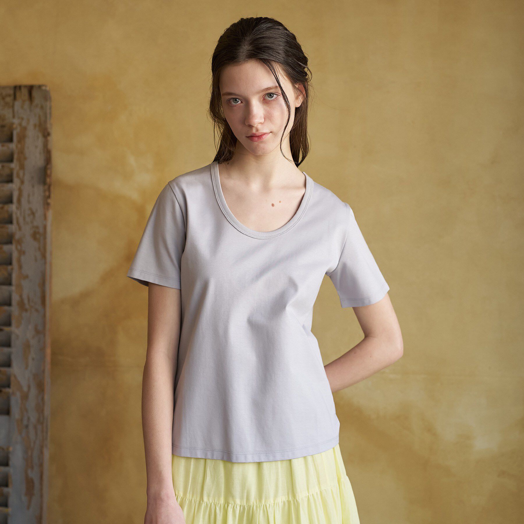 DRESSTERIOR「【接触冷感/抗菌防臭/UVカット】クールデオドラント UネックTシャツ」|Tシャツ・カットソー|