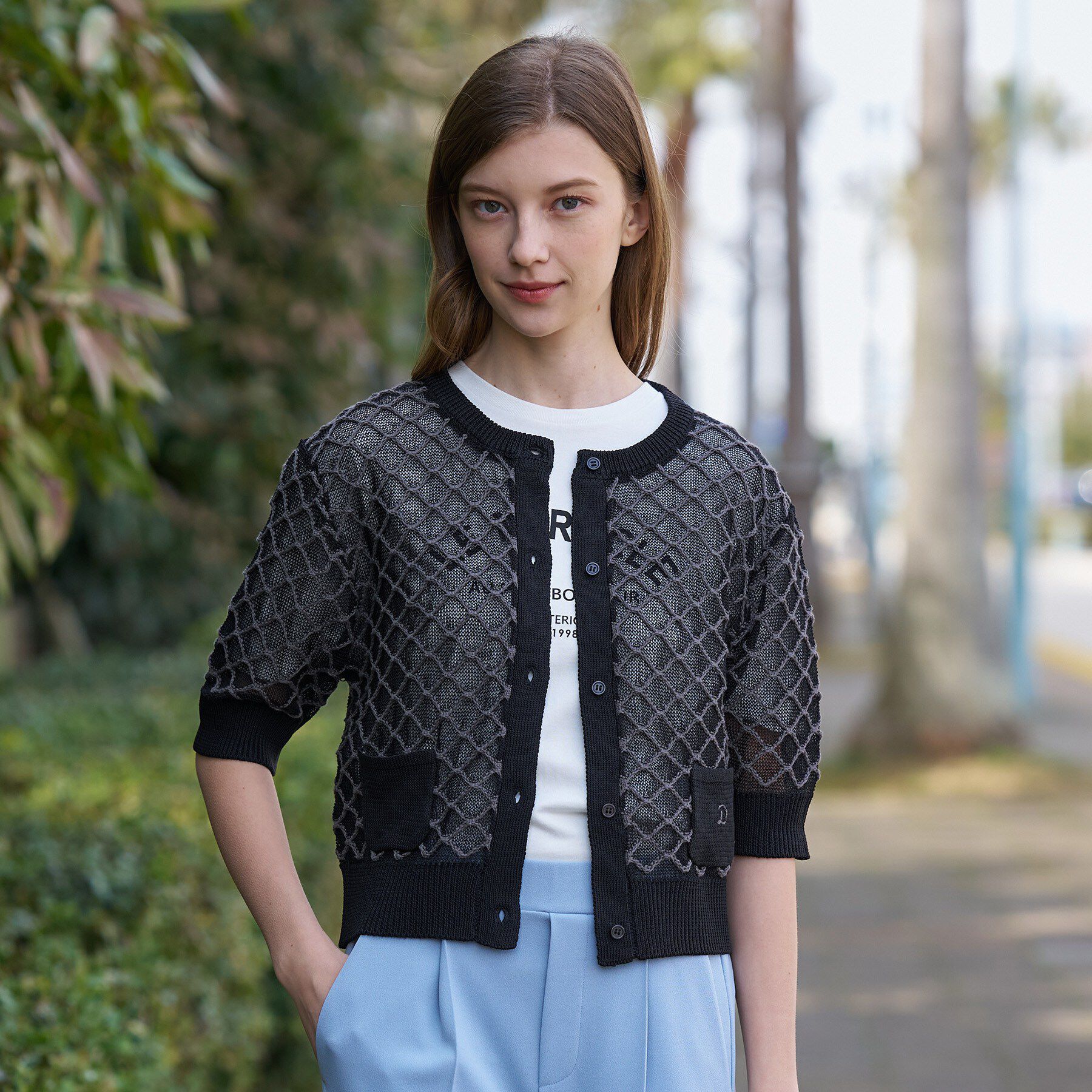 DRESSTERIOR「【ウォッシャブル】フィッシュネットニットシャツカーディガン」|カーディガン|