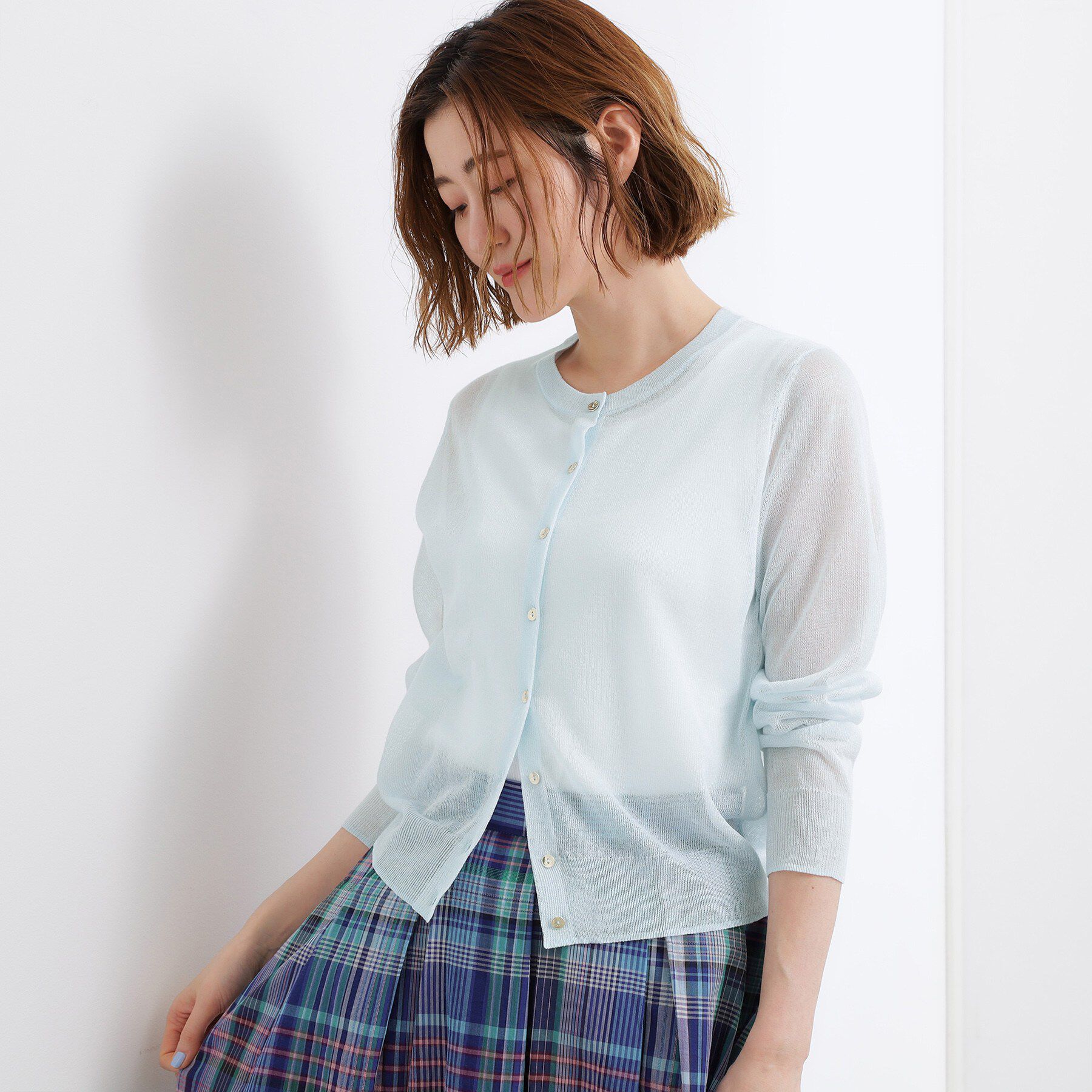 grove「高評価！【洗える/名品】大人の透け感、シアーカーディガン」|カーディガン|サックスブルー(09