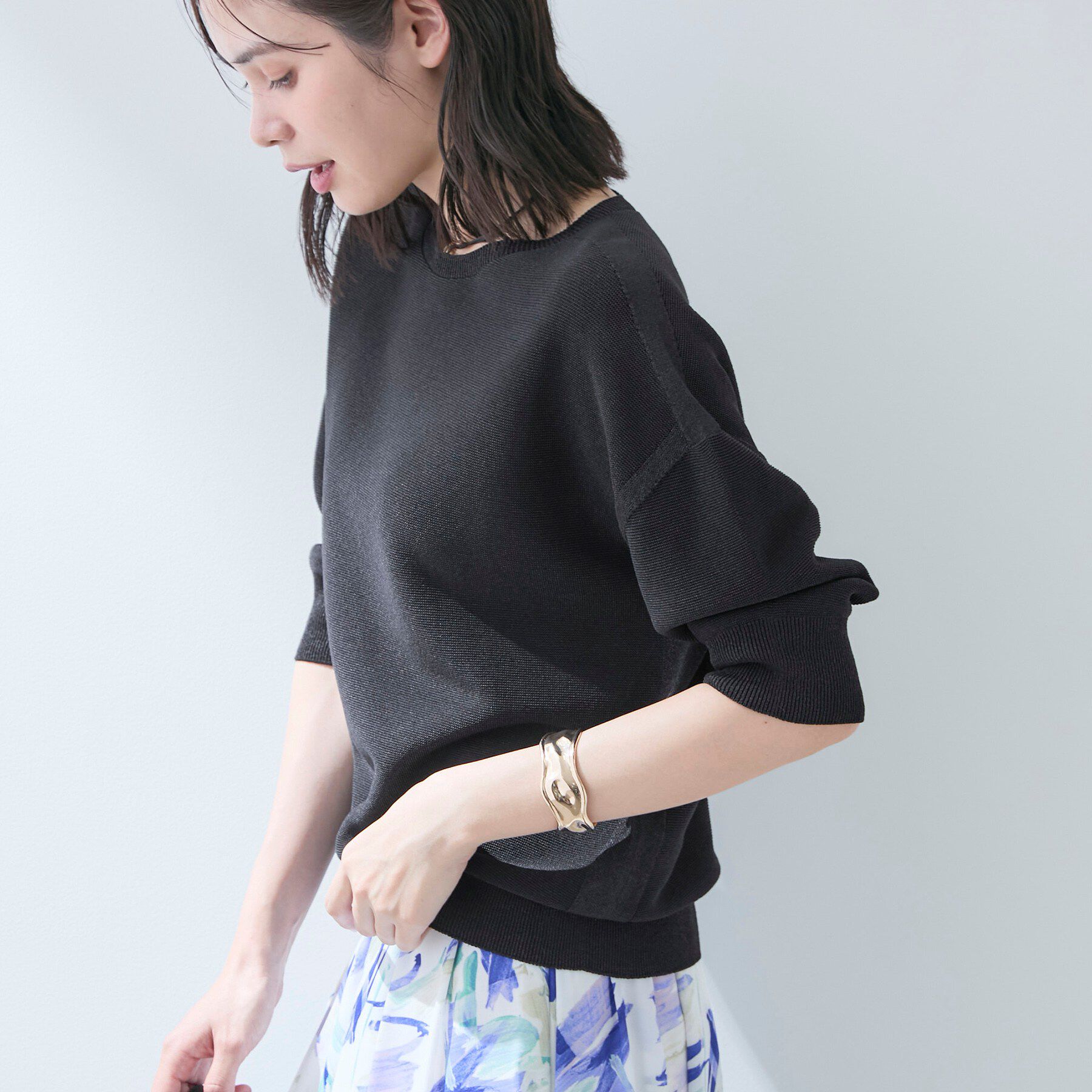 INDIVI「【洗える／ドライタッチ／和紙混】ガーター編みニット」|ニット・セーター|