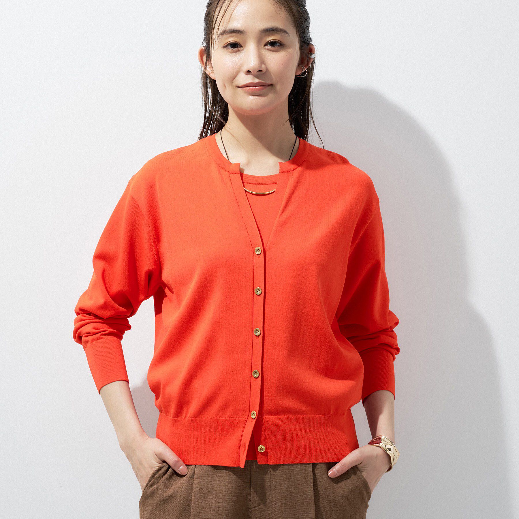 INDIVI「【UVケア/接触冷感／アンサンブル】衿あきカーディガン＆パフスリーブニット」|ニット・セーター|