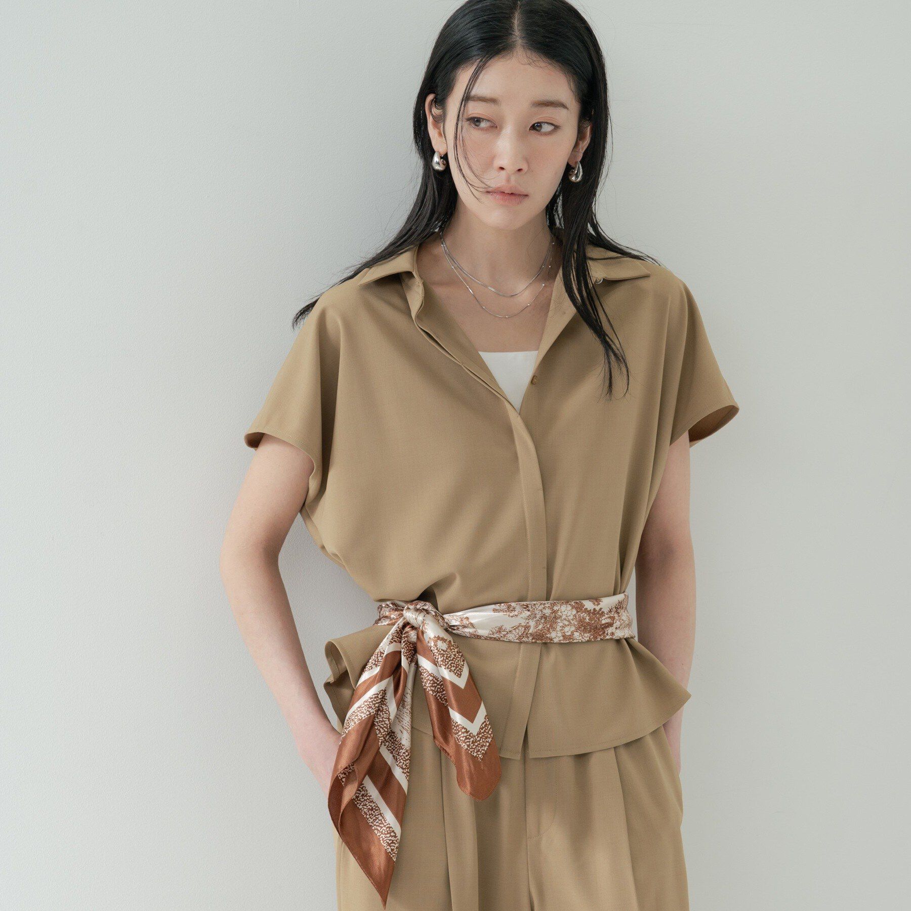 GALLEST「Comfy SET UP｜フレアスリーブブラウス【セットアップ対応／通勤／カセット服／接触冷感／UV」|シャツ・ブラウス|