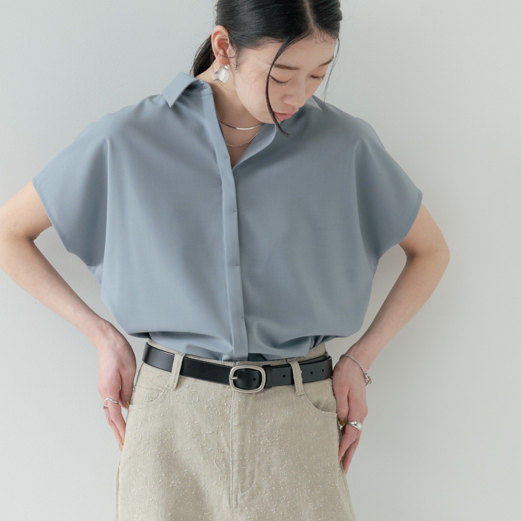 GALLEST「Comfy SET UP｜フレアスリーブブラウス【セットアップ対応／通勤／カセット服／接触冷感／UV」|シャツ・ブラウス|ブルー(091)