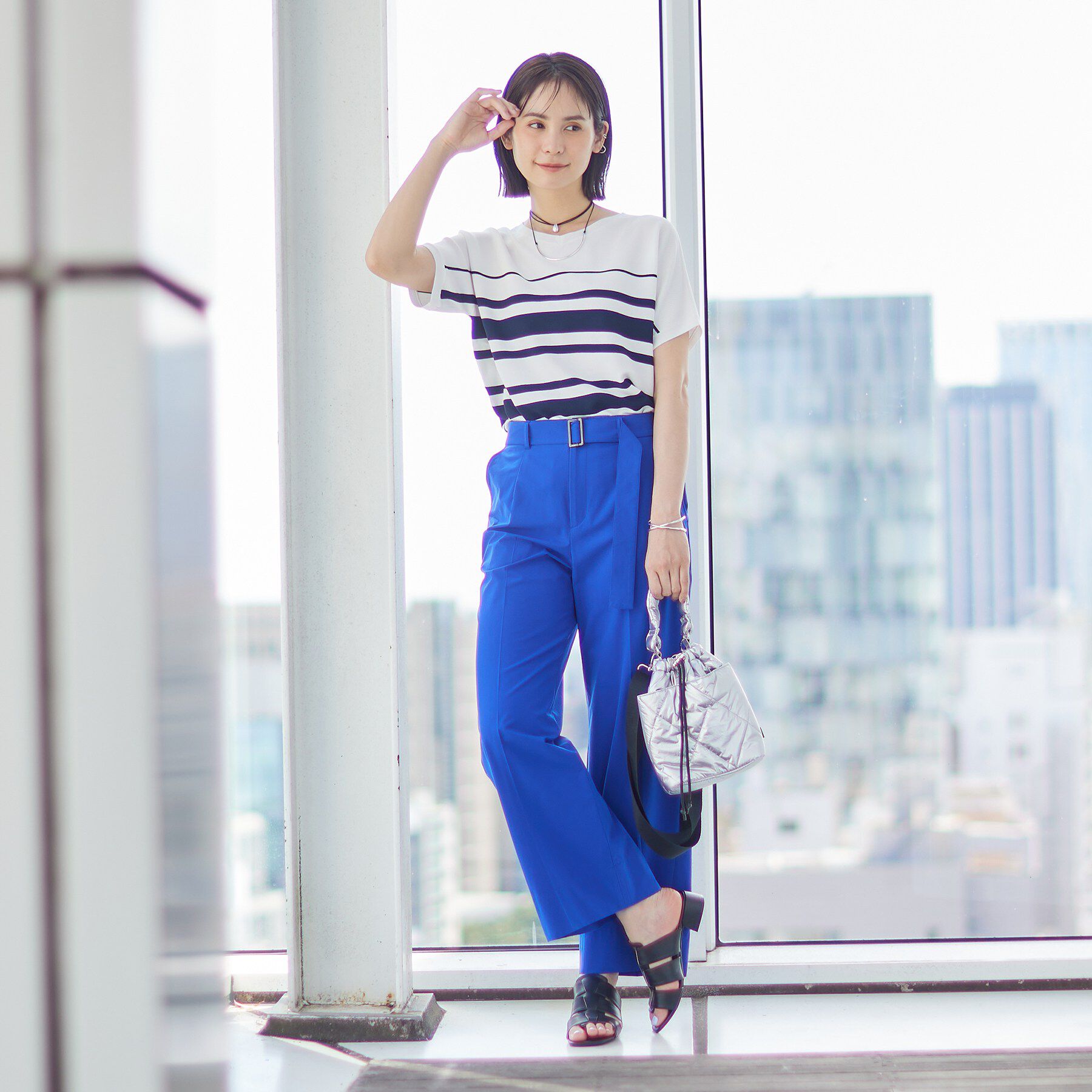 INDIVI「【洗える】ガーター編みVネックニットT」|ニット・セーター|
