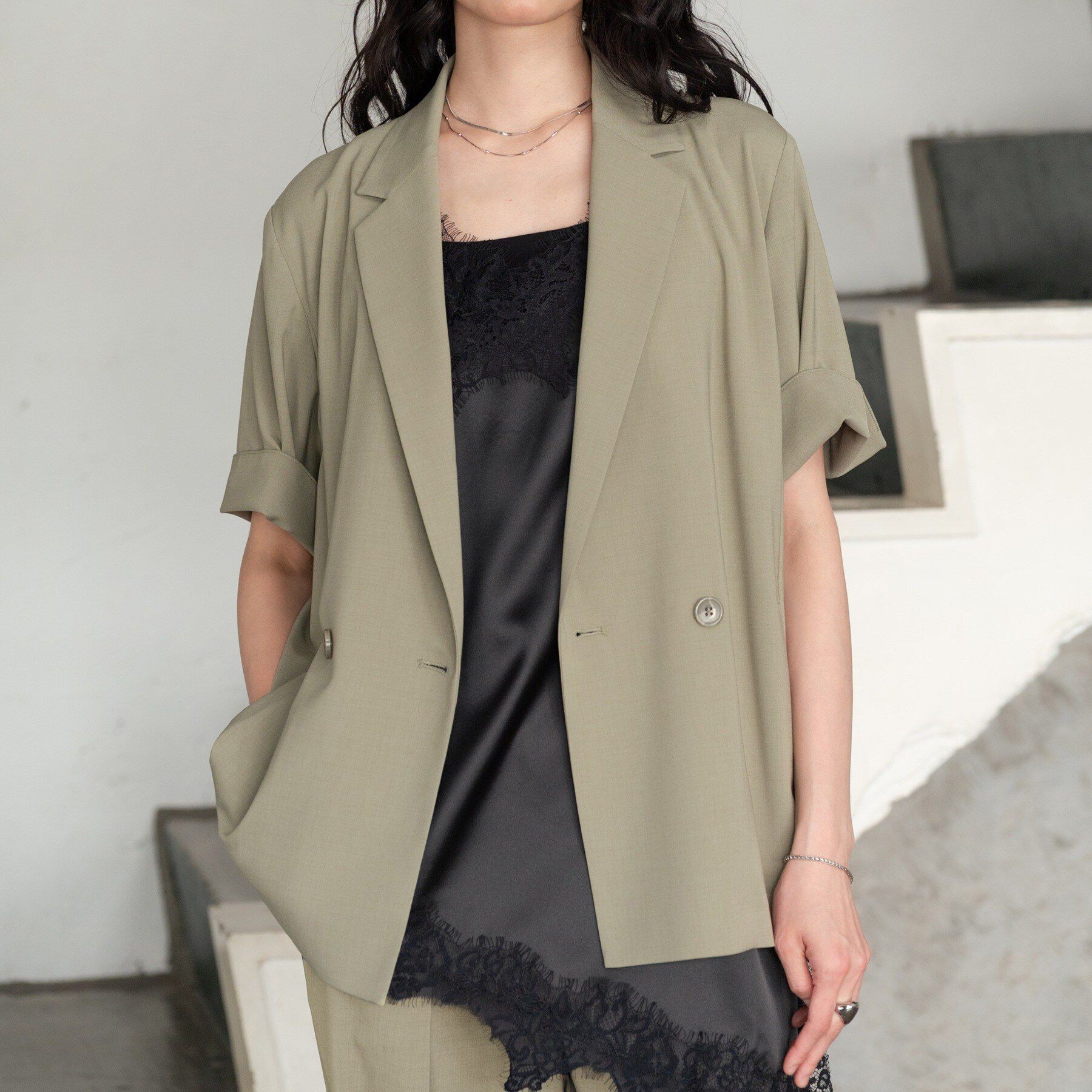 GALLEST「Comfy SET UP｜ハーフスリーブジャケット【セットアップ対応／通勤／接触冷感／UVカット】」|テーラードジャケット|