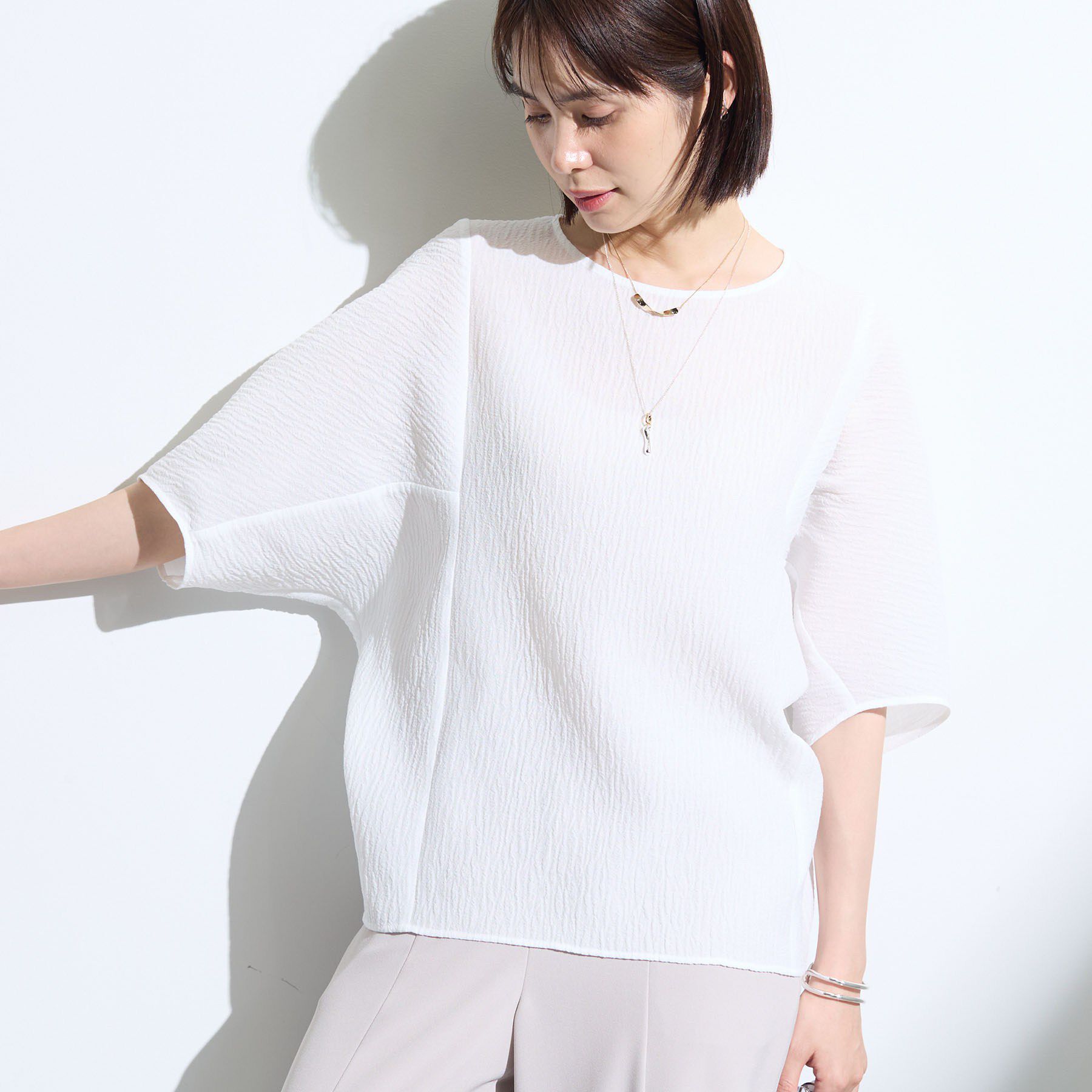 INDIVI「【華奢見え】ジャカード ドルマントップス」|Tシャツ・カットソー|
