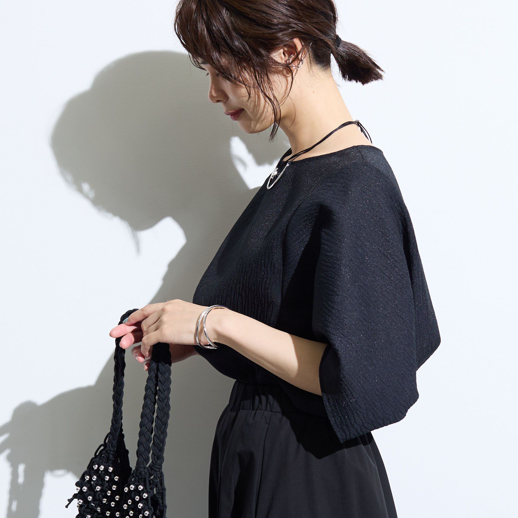 INDIVI「【華奢見え】ジャカード ドルマントップス」|Tシャツ・カットソー|