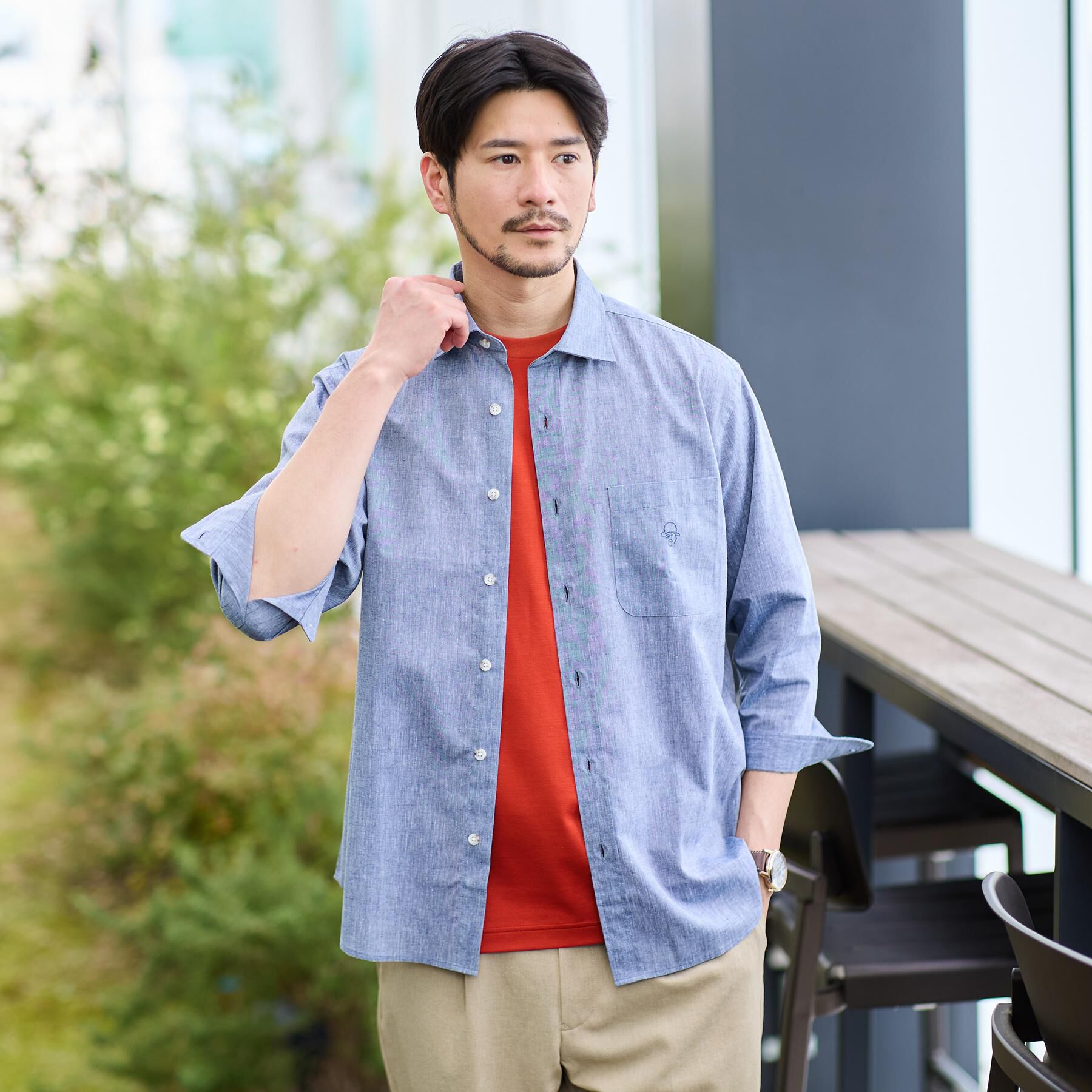 TAKEO KIKUCHI「【接触冷感】ハイブリッド リネン 七分袖シャツ」|シャツ・ブラウス|