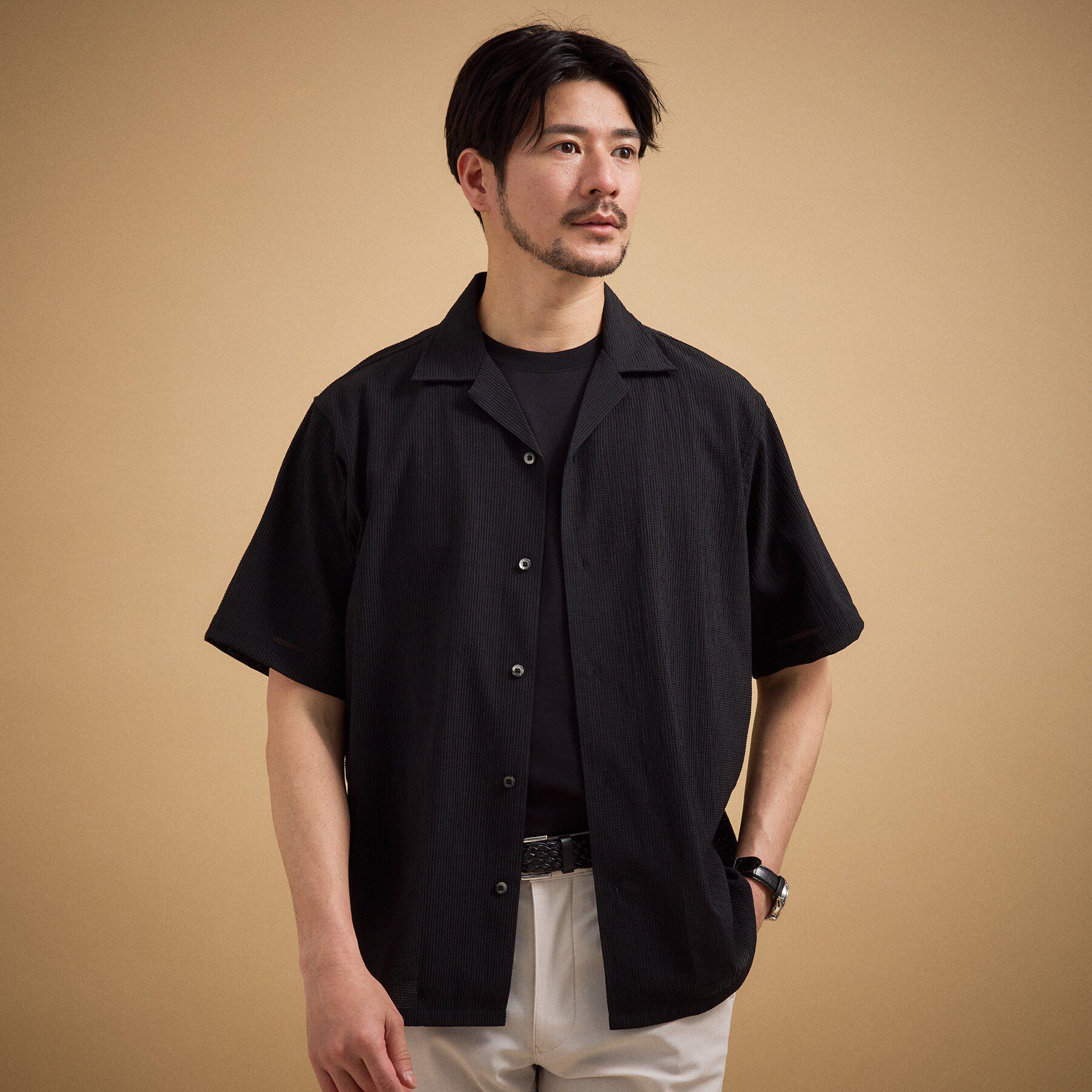 TAKEO KIKUCHI「【通気性】トリコットサッカー オープンカラー シャツ」|シャツ・ブラウス|