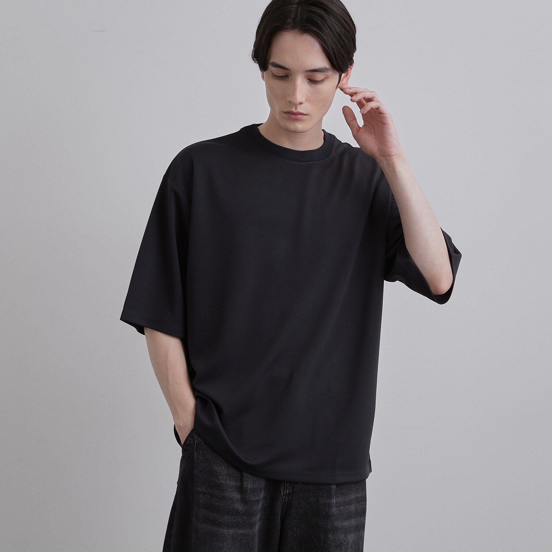 tk.TAKEO KIKUCHI「【接触冷感】配色ダンボールカットソー」|Tシャツ・カットソー|ブラック(019)