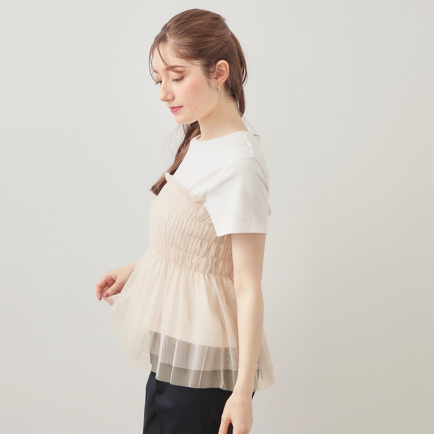 index「チュールペプラムトップス【洗濯機OK／接触冷感／UVケア】」|Tシャツ・カットソー|