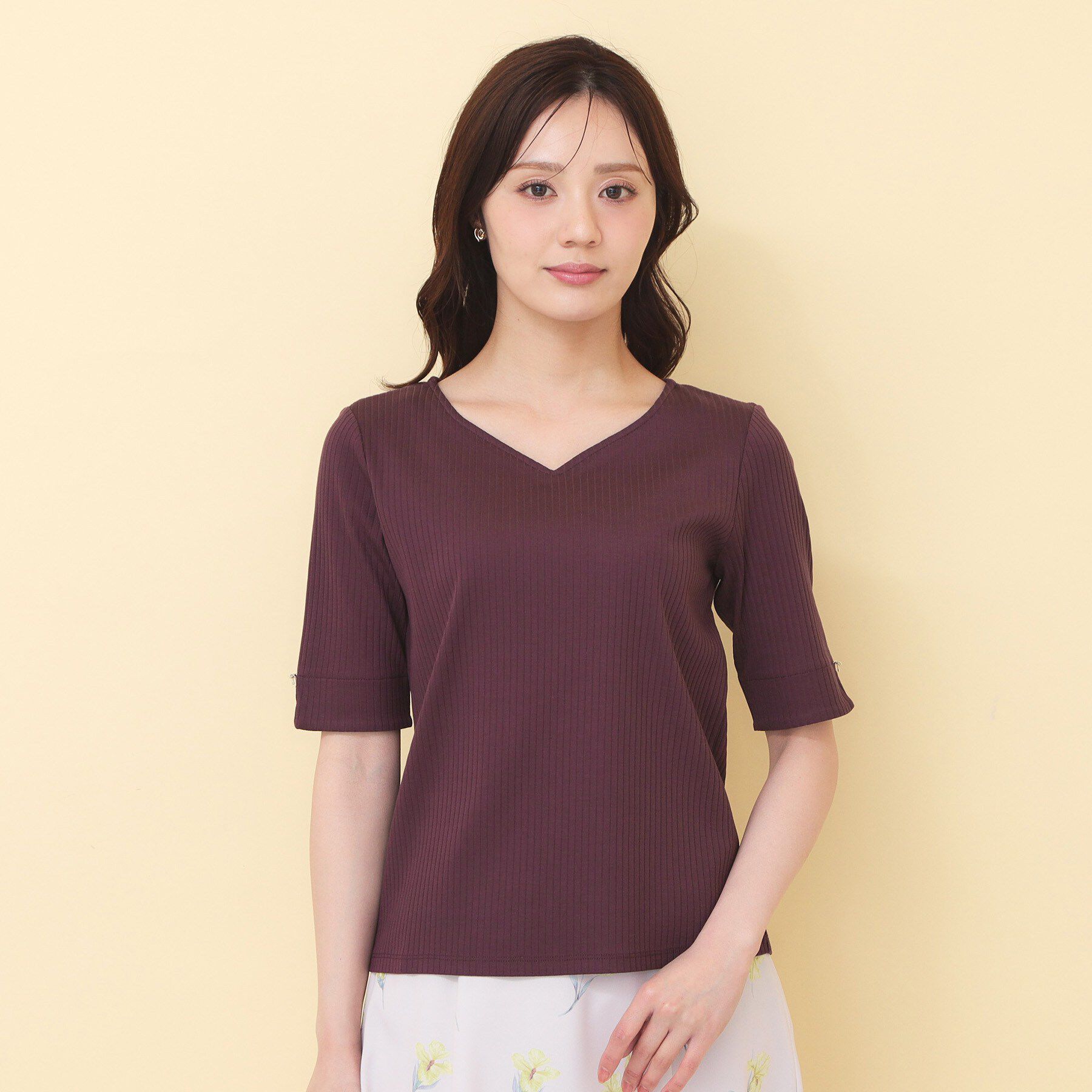 index「【接触冷感】ハートネックリボンボタンワイドリブ《UVケア／洗濯機OK》」|Tシャツ・カットソー|