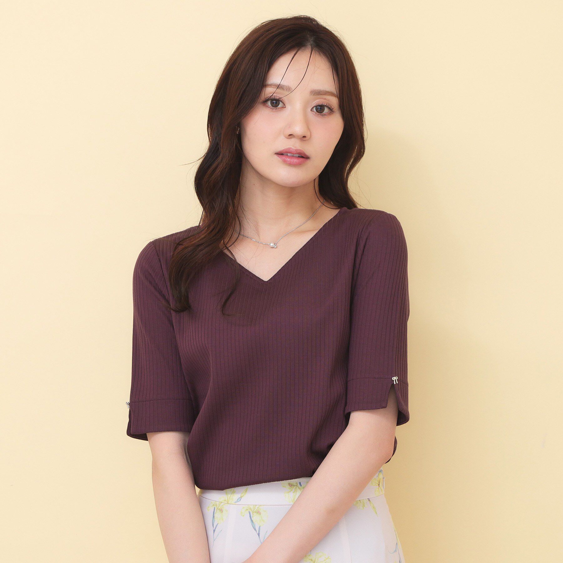index「【接触冷感】ハートネックリボンボタンワイドリブ《UVケア／洗濯機OK》」|Tシャツ・カットソー|オレンジ(068)
