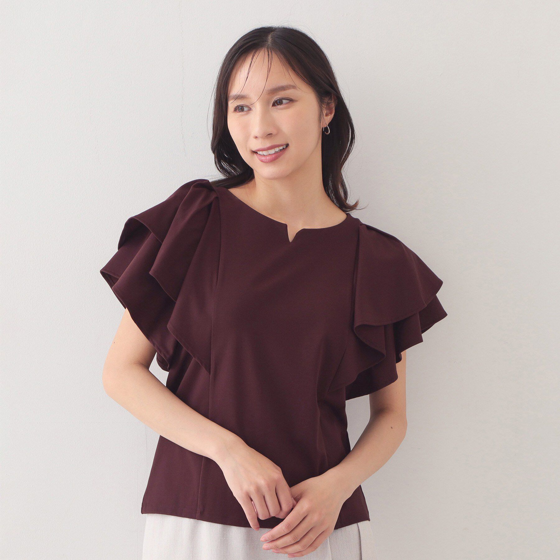 index「【接触冷感】ダブルフレアキーネックトップス《UVケア／洗濯機OK》」|Tシャツ・カットソー|