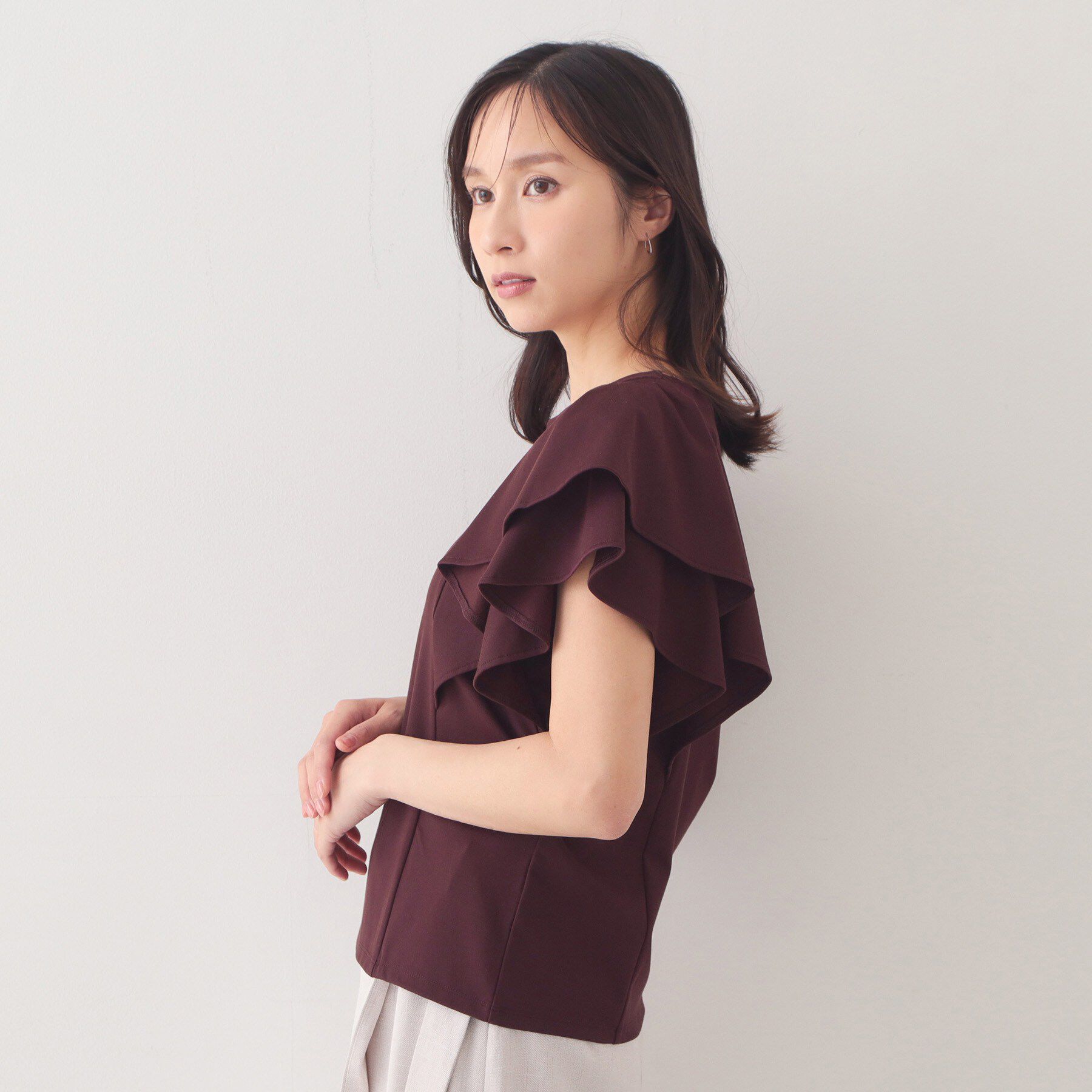 index「【接触冷感】ダブルフレアキーネックトップス《UVケア／洗濯機OK》」|Tシャツ・カットソー|