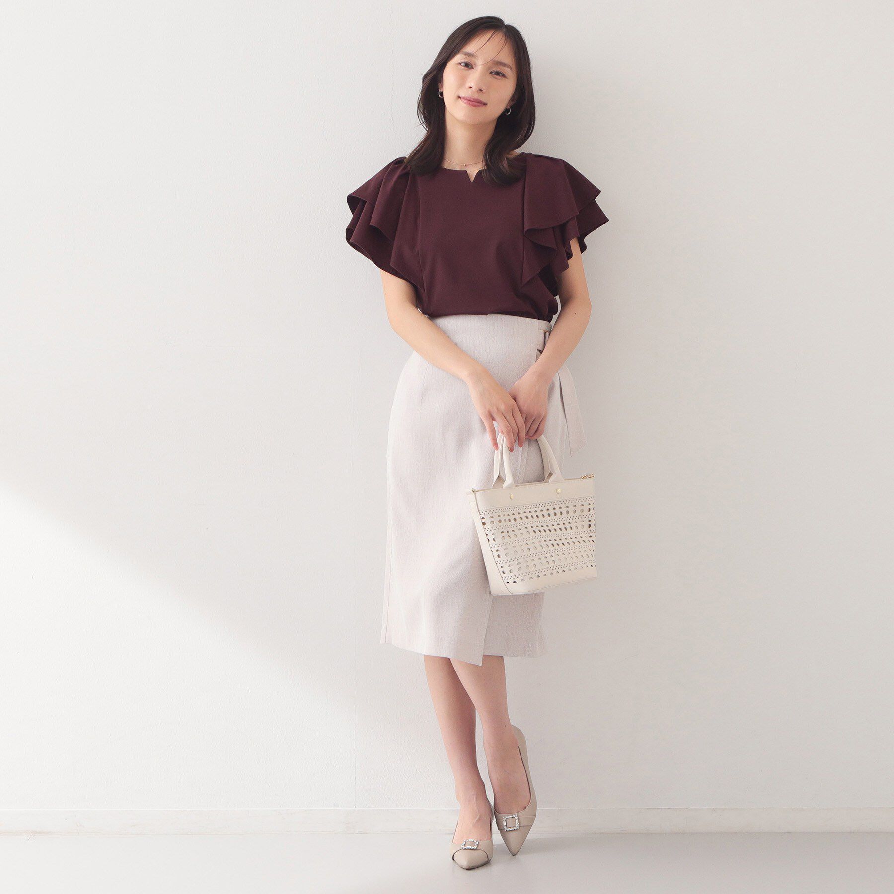 index「【接触冷感】ダブルフレアキーネックトップス《UVケア／洗濯機OK》」|Tシャツ・カットソー|
