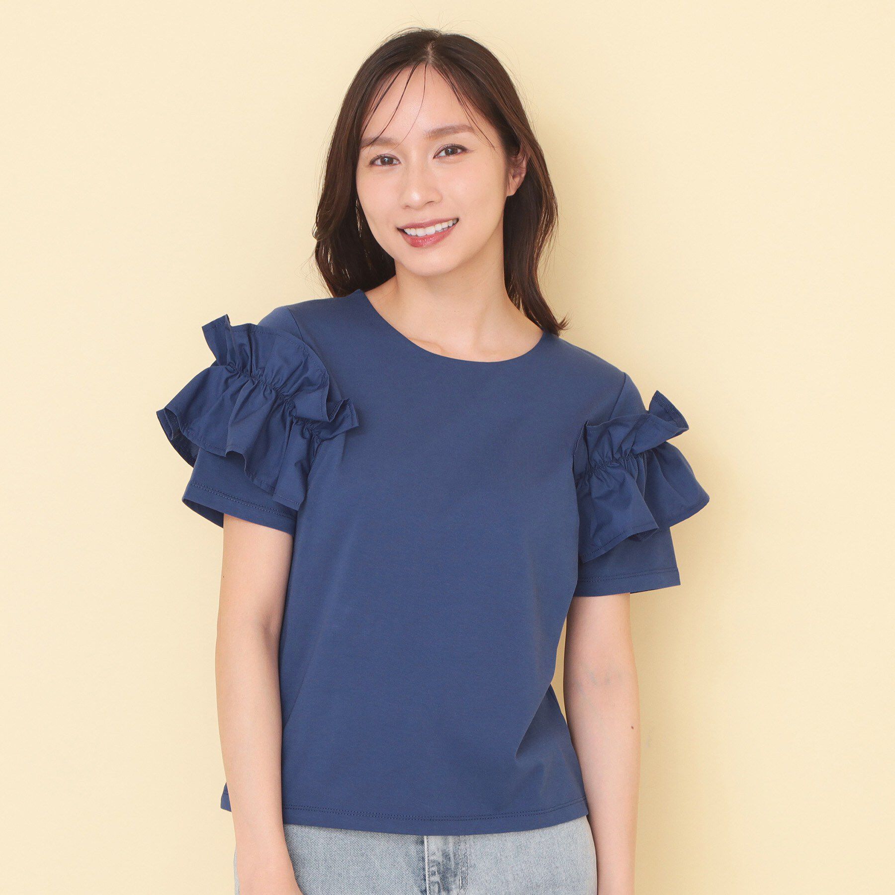 index「【接触冷感】フリルドッキングスリーブトップス《UVケア／洗濯機OK》」|Tシャツ・カットソー|