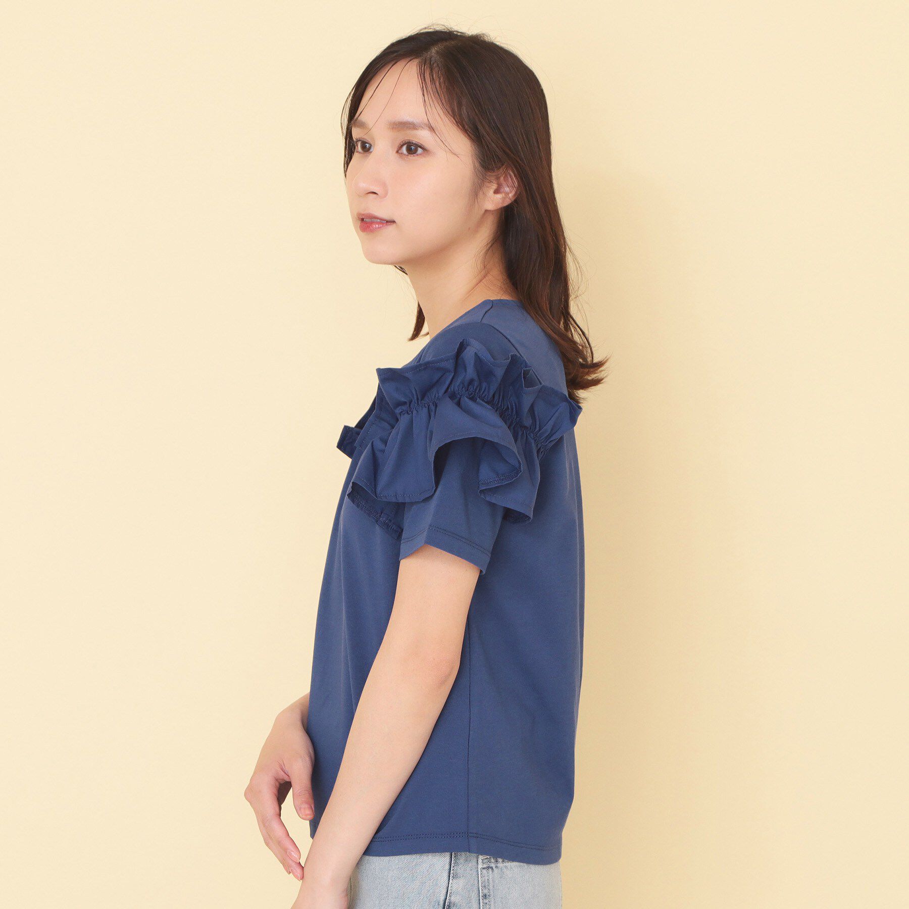 index「【接触冷感】フリルドッキングスリーブトップス《UVケア／洗濯機OK》」|Tシャツ・カットソー|