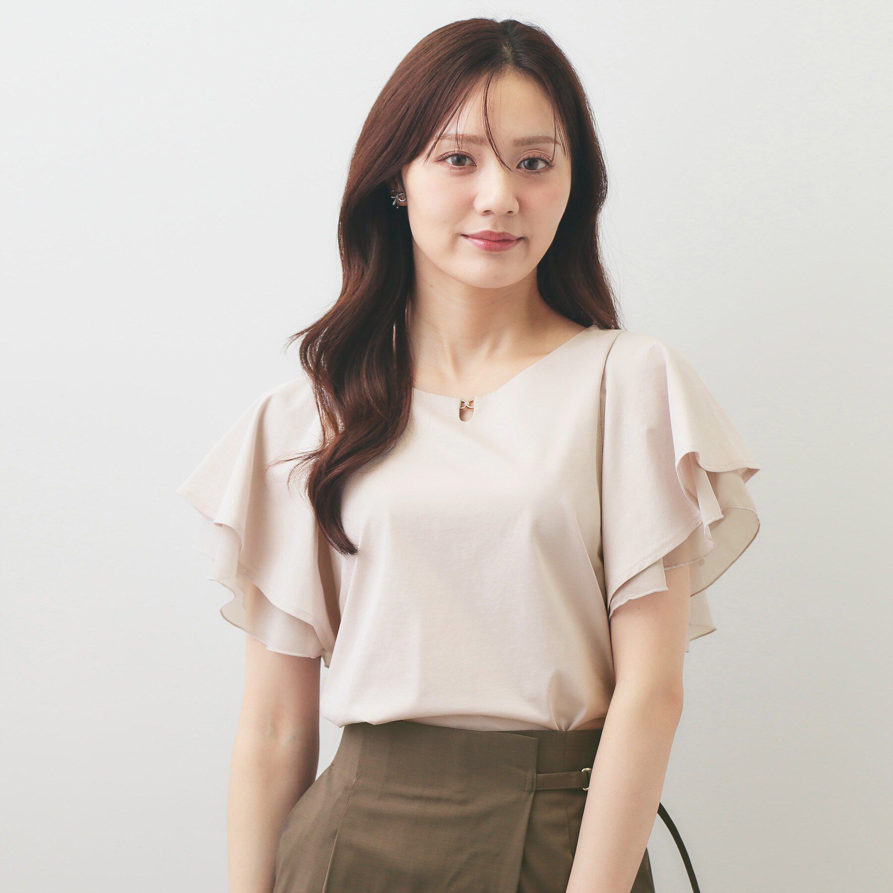 index「【接触冷感／UVケア】シフォンフリルドッキングトップス《洗濯機OK》」|Tシャツ・カットソー|グレージュ(050)