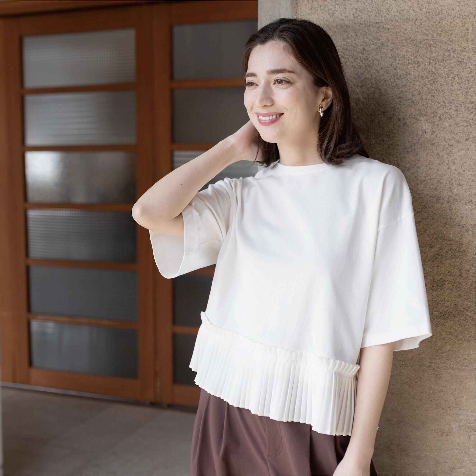 OPAQUE.CLIP「プリーツデザインドッキングトップス」|Tシャツ・カットソー|