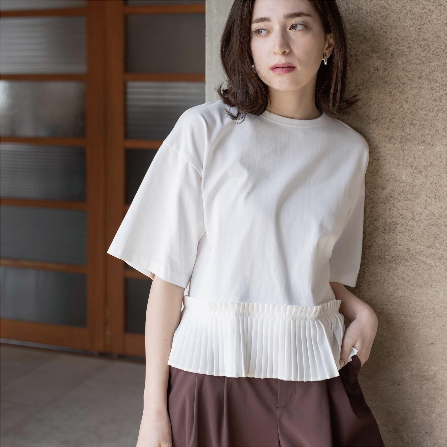 OPAQUE.CLIP「プリーツデザインドッキングトップス」|Tシャツ・カットソー|
