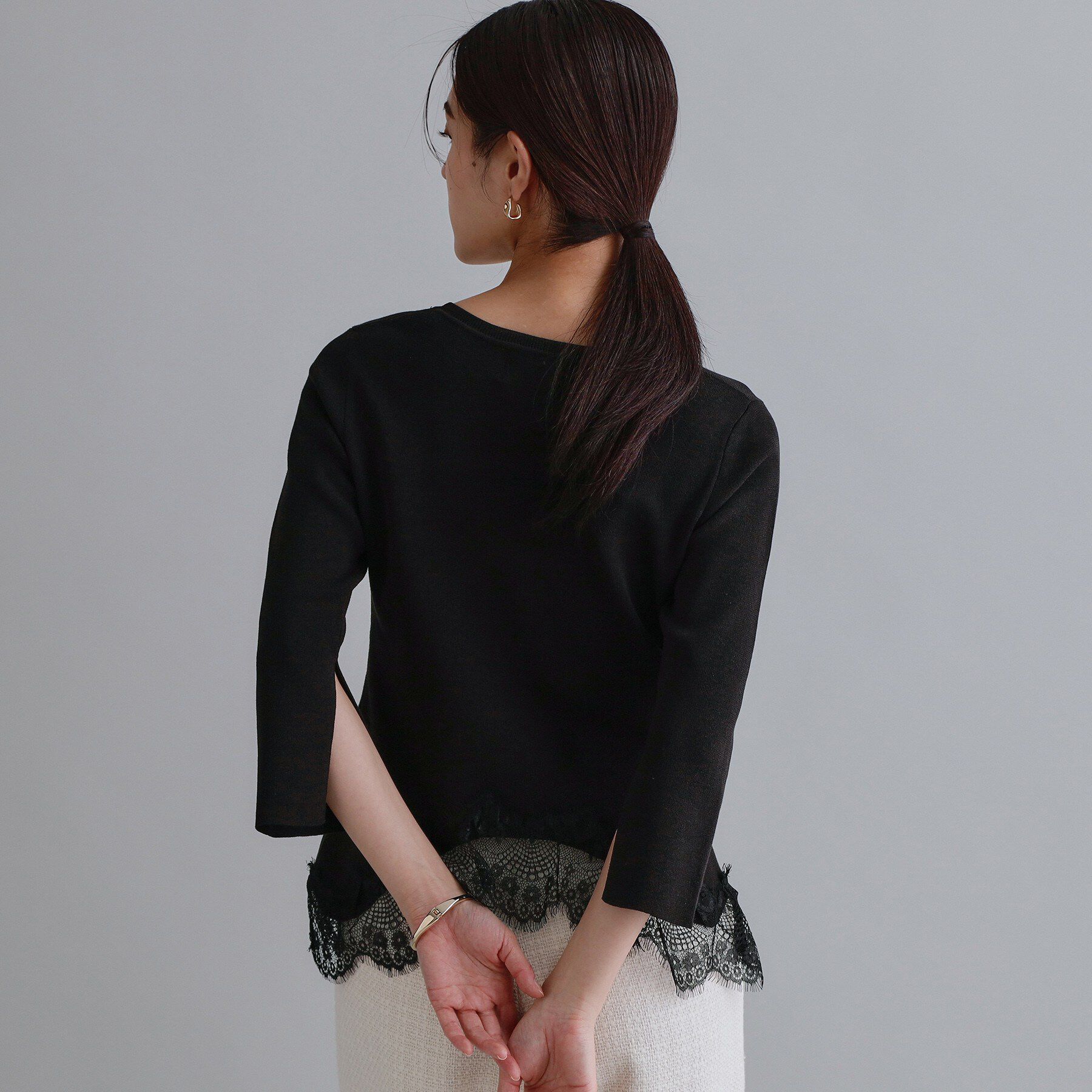 OPAQUE.CLIP「【es】裾イレギュラーヘムレースニット【洗濯機OK】」|ニット・セーター|
