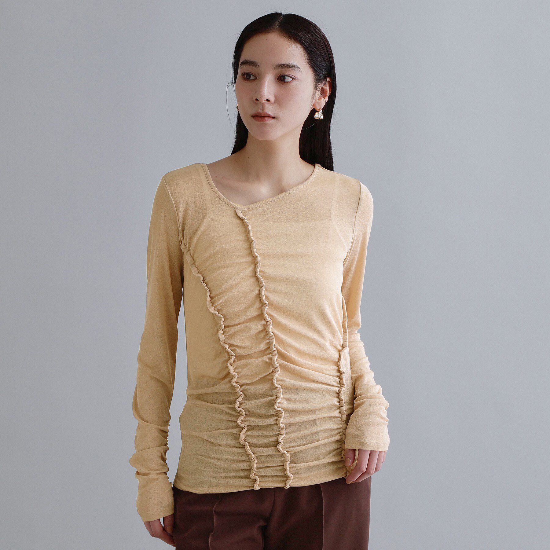 OPAQUE.CLIP「【es】アシンメトリーシャーリング シアーカットソー【洗濯機OK】」|Tシャツ・カットソー|