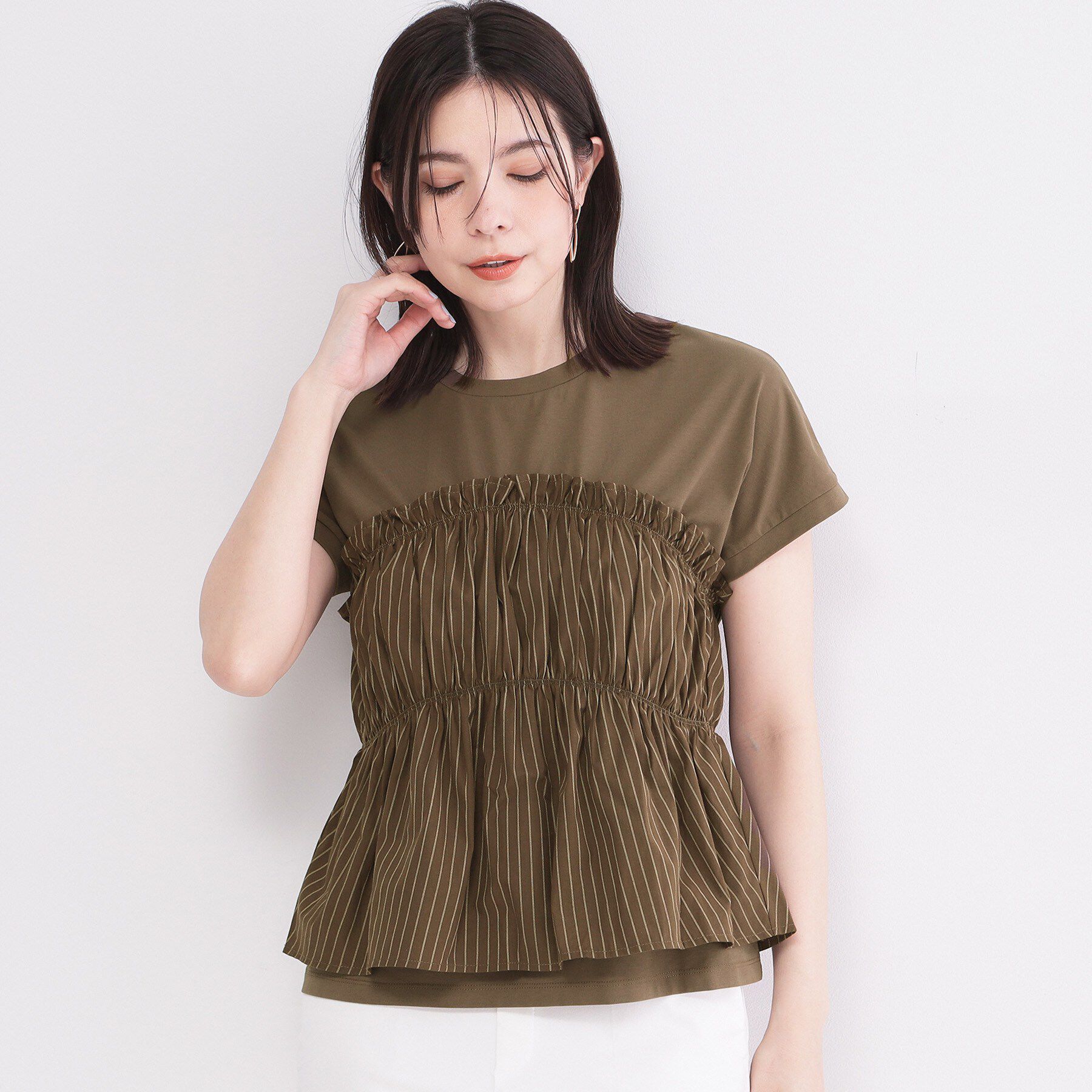 OPAQUE.CLIP「ビスチェドッキングTシャツ【洗濯機OK】」|Tシャツ・カットソー|ブラウン(544)