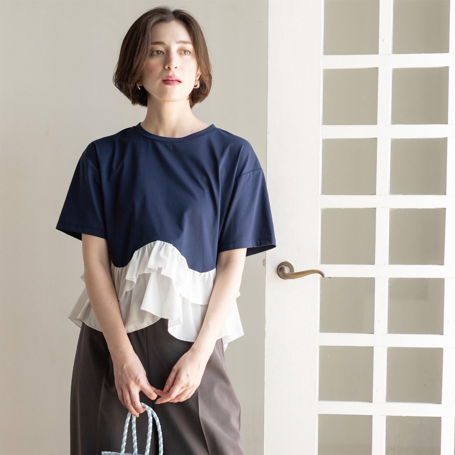 OPAQUE.CLIP「裾フリルドッキングTシャツ【洗濯機OK】」|Tシャツ・カットソー|