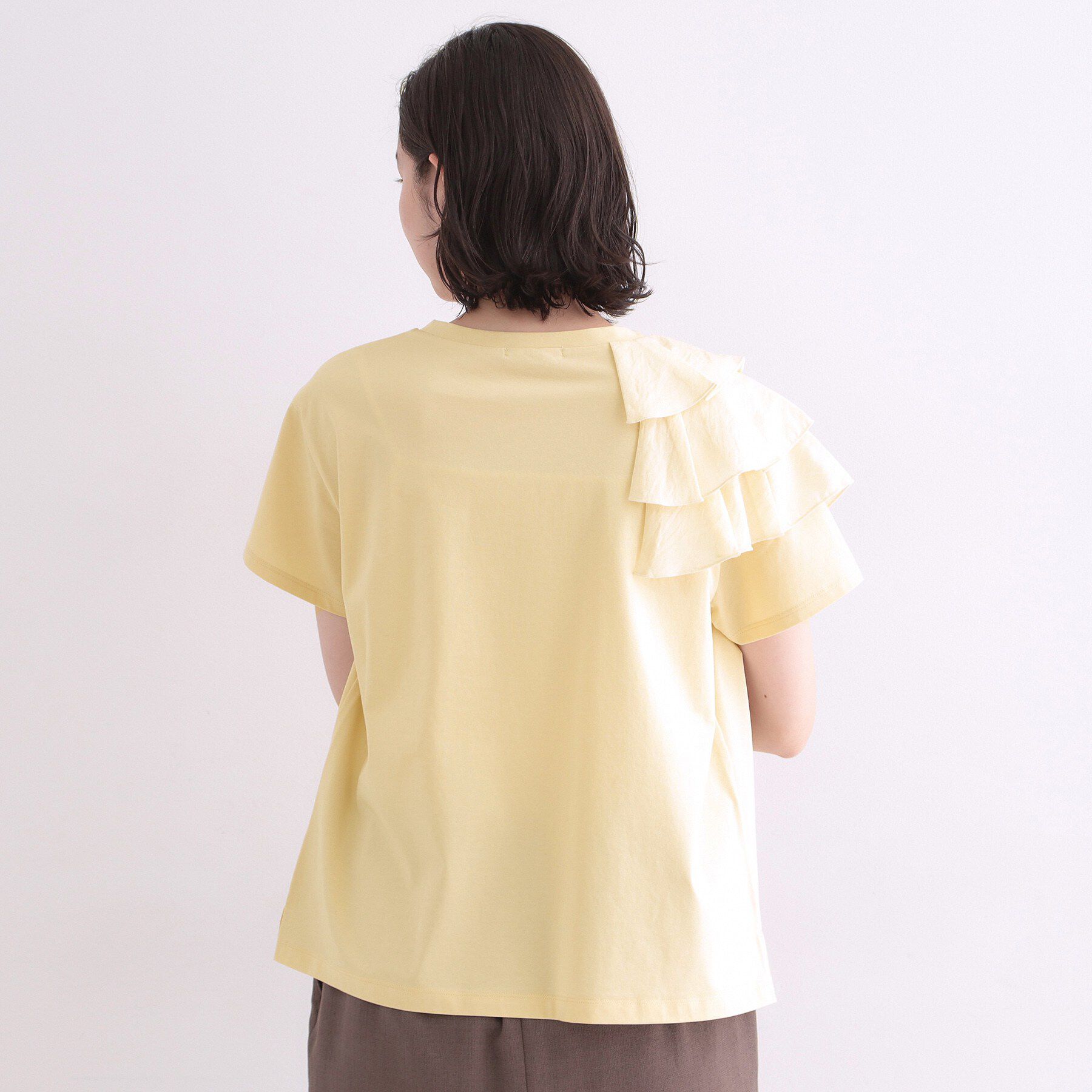 OPAQUE.CLIP「【接触冷感】アシメフリルドッキングカットソー《UVケア／洗濯機OK》」|Tシャツ・カットソー|