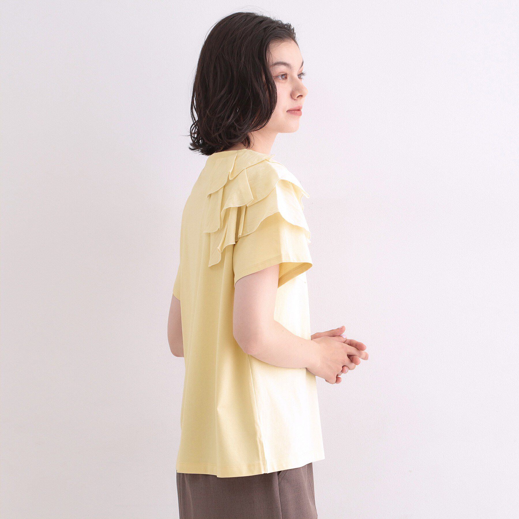 OPAQUE.CLIP「【接触冷感】アシメフリルドッキングカットソー《UVケア／洗濯機OK》」|Tシャツ・カットソー|