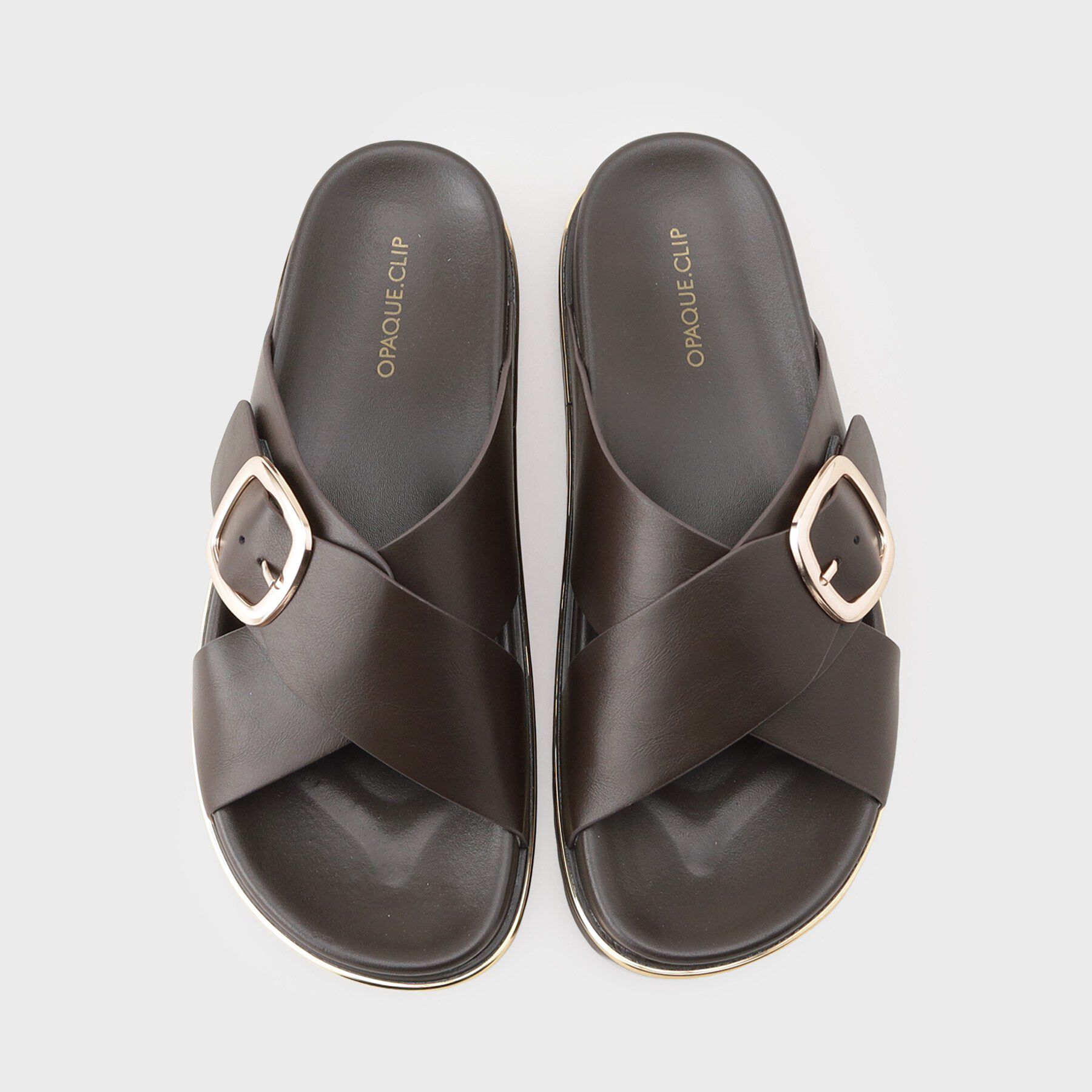 OPAQUE.CLIP「ゴールドバックル クロスベルト厚底サンダル」|サンダル|