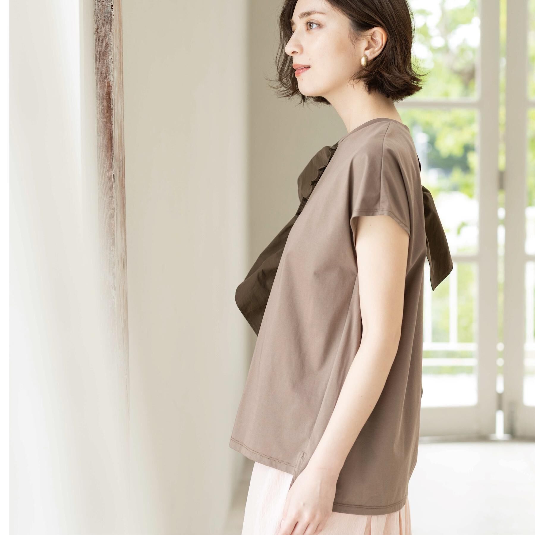 OPAQUE.CLIP「【UVケア／接触冷感】アシメフリルドッキングカットソー《洗濯機OK》」|Tシャツ・カットソー|