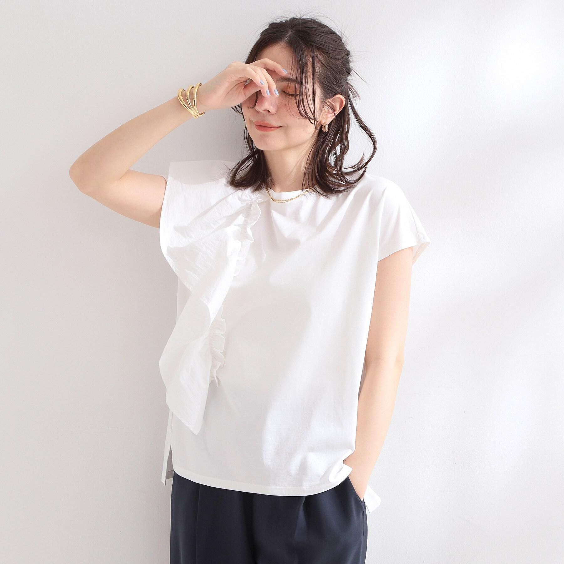 OPAQUE.CLIP「【UVケア／接触冷感】アシメフリルドッキングカットソー《洗濯機OK》」|Tシャツ・カットソー|