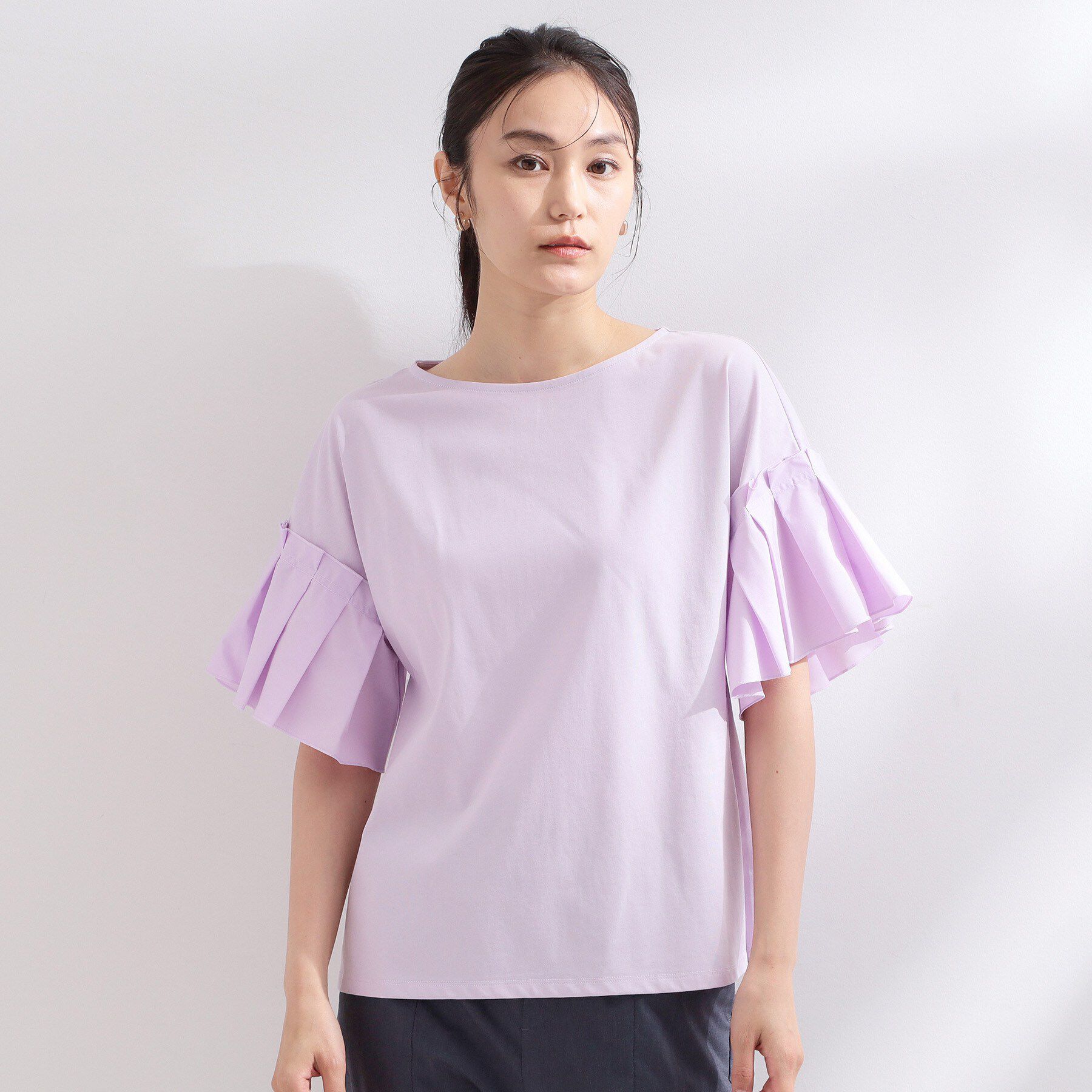 OPAQUE.CLIP「【接触冷感】タックスリーブカットソー《洗濯機OK》」|Tシャツ・カットソー|