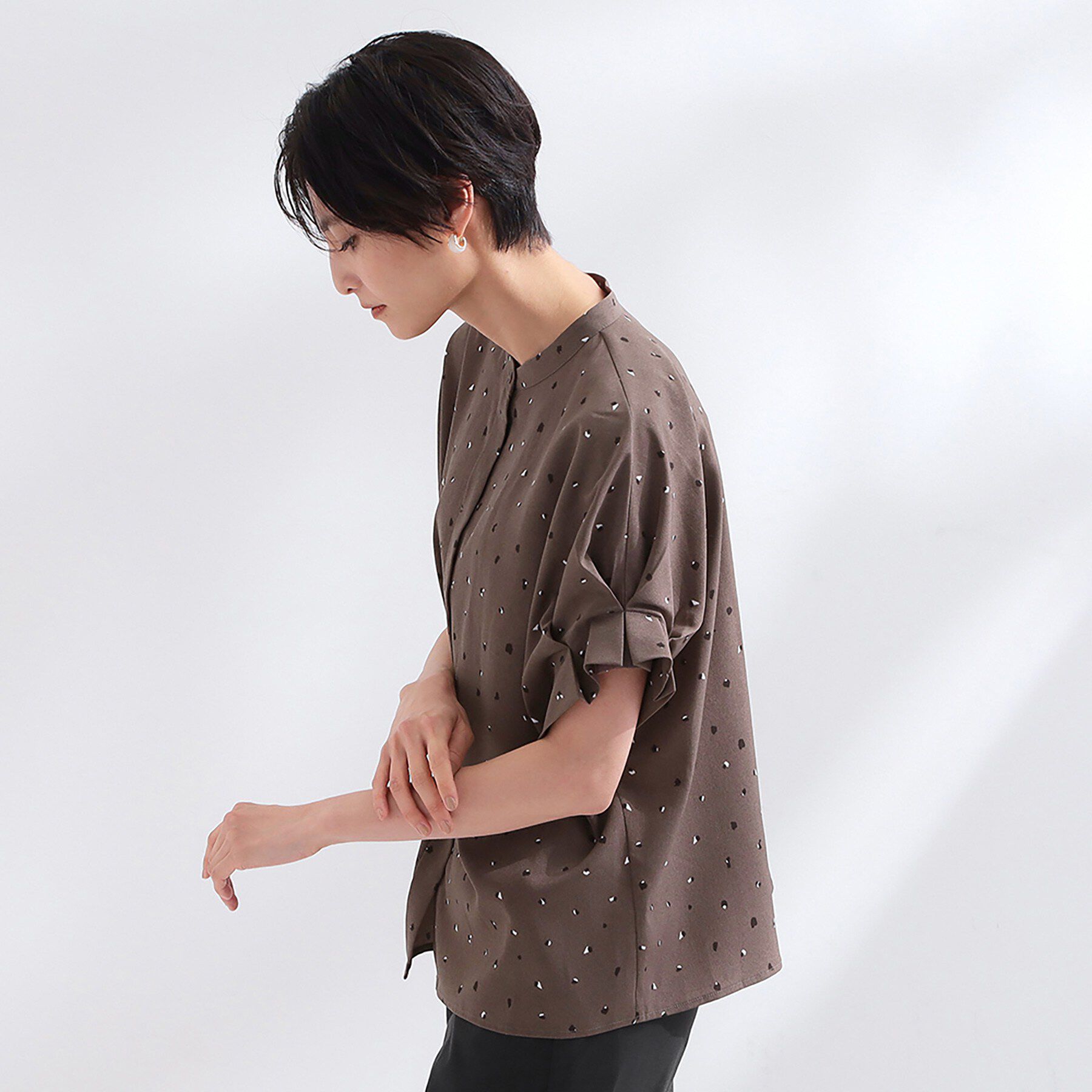 OPAQUE.CLIP「タックスリーブ プリントブラウス《イージーアイロン／洗濯機OK》」|シャツ・ブラウス|
