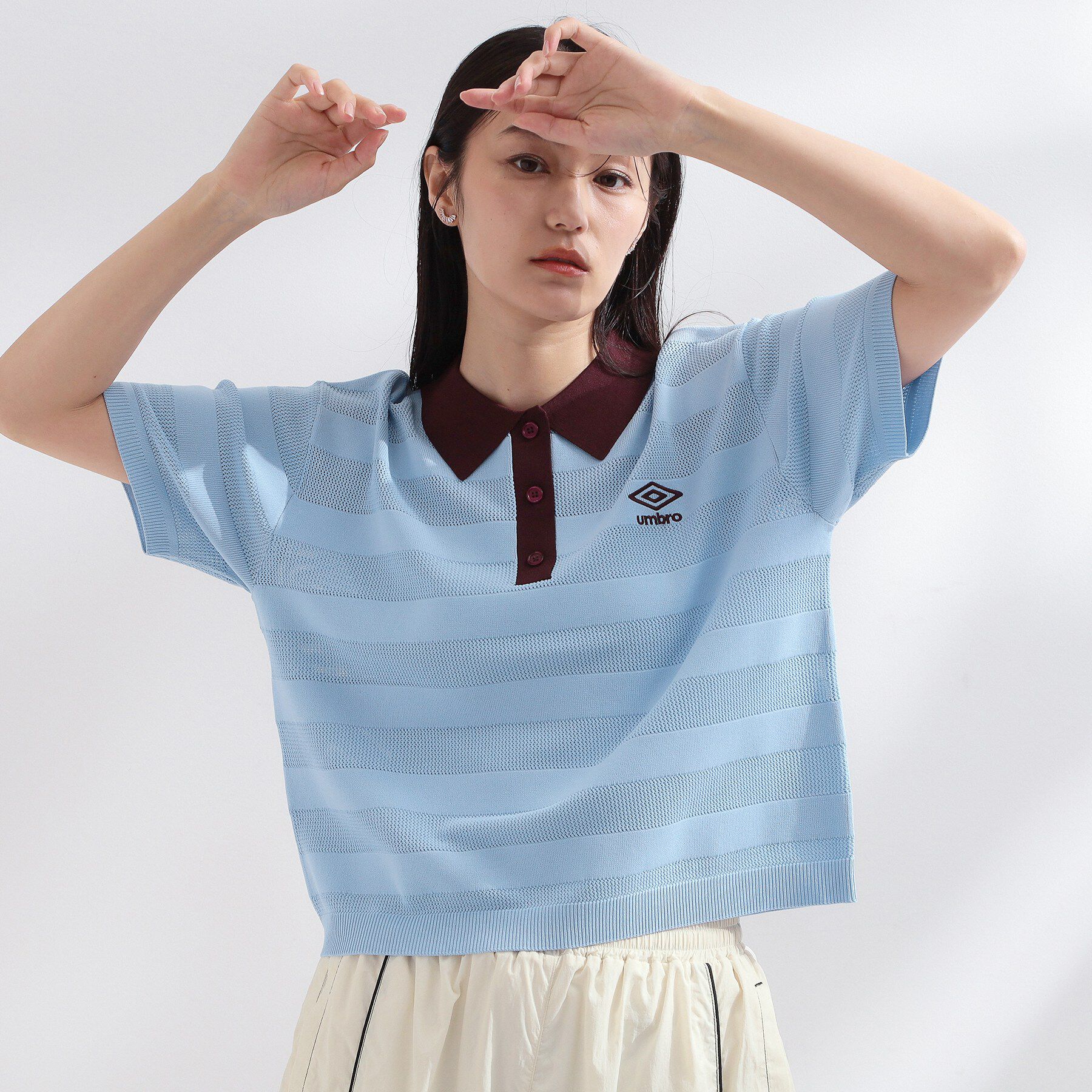 OPAQUE.CLIP「◆【umbro／アンブロ】メッシュボーダー配色ポロニット」|ニット・セーター|ブルー(091)