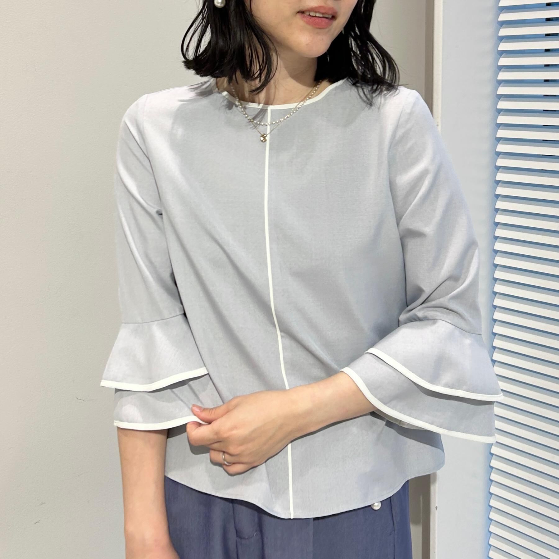 Couture broach「【イージーケア・接触冷感・吸水速乾】配色ラッフルブラウス」|シャツ・ブラウス|