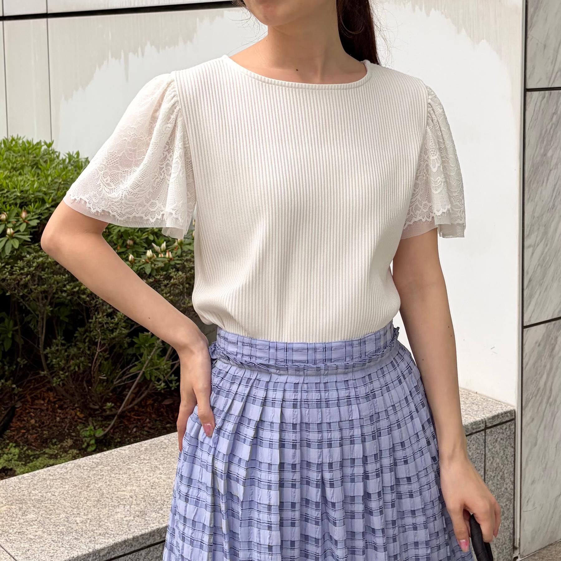 Couture broach「【洗える】袖レース テレコトップス」|Tシャツ・カットソー|