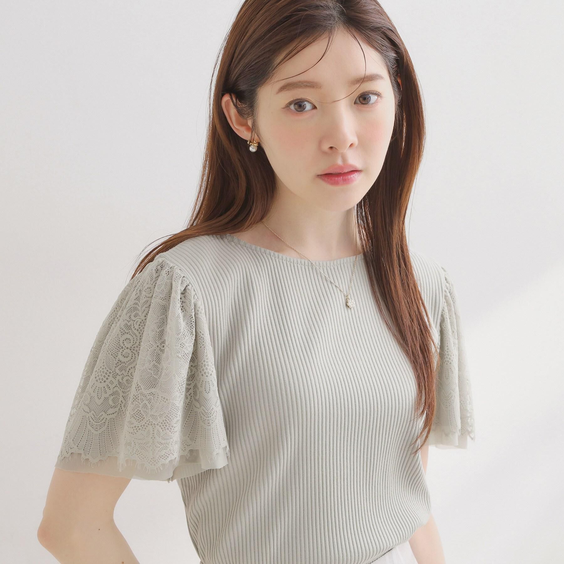 Couture broach「【洗える】袖レース テレコトップス」|Tシャツ・カットソー|