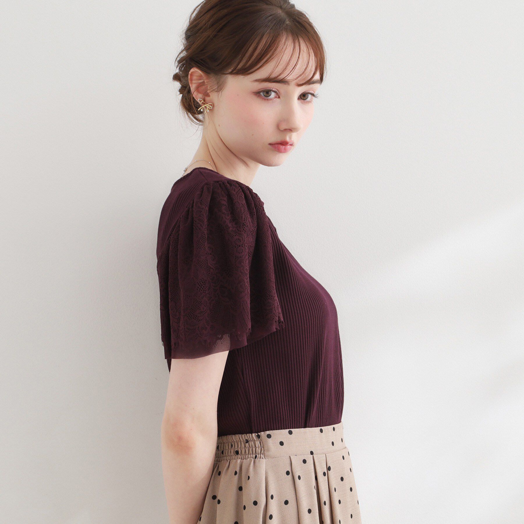 Couture broach「【洗える】袖レース テレコトップス」|Tシャツ・カットソー|